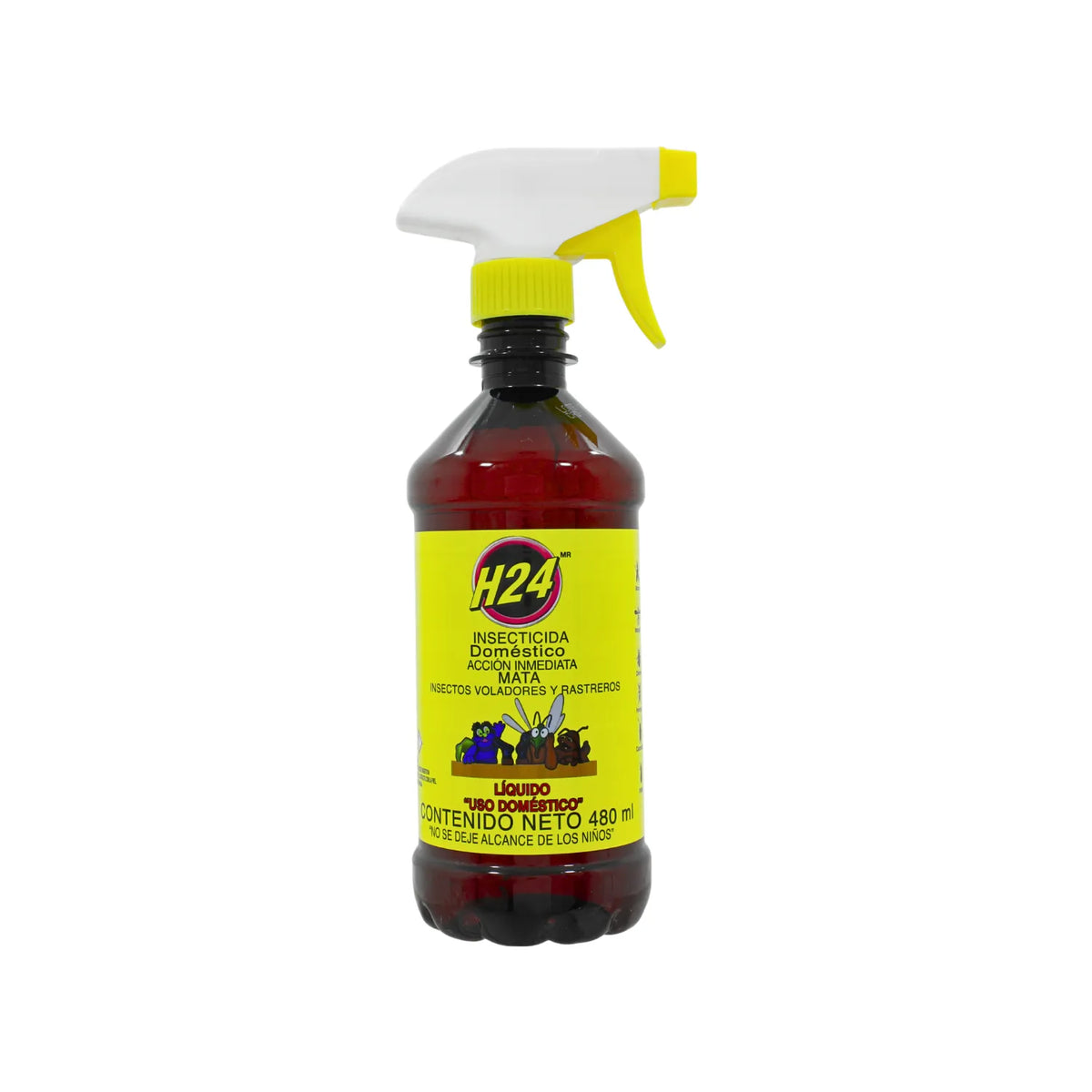 Insecticida líquido H24 con atomizador 480ml para eliminar insectos voladores y rastreros de uso doméstico eficaz