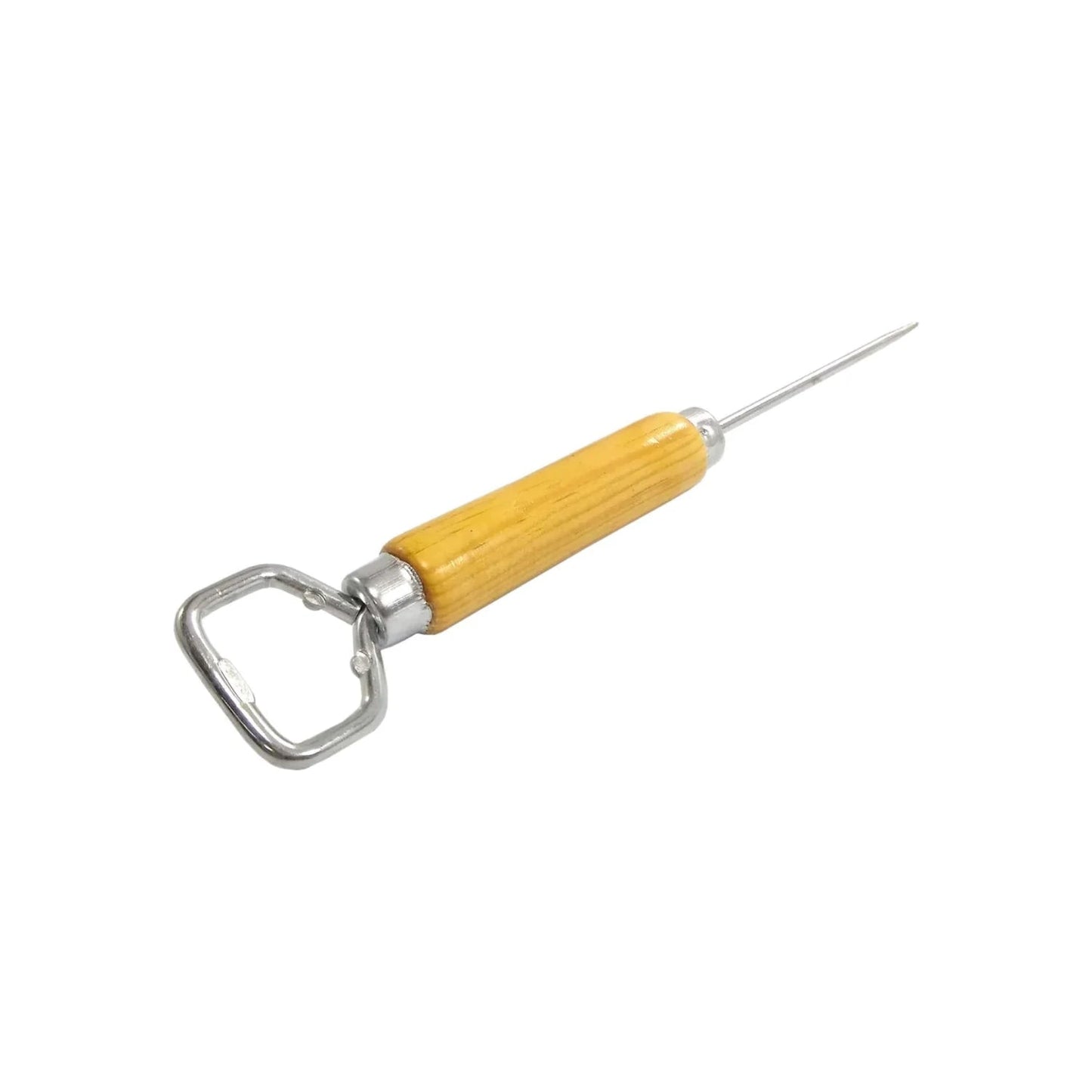 Picahielo de acero inoxidable con destapador y mango de madera claro para bar o cocina