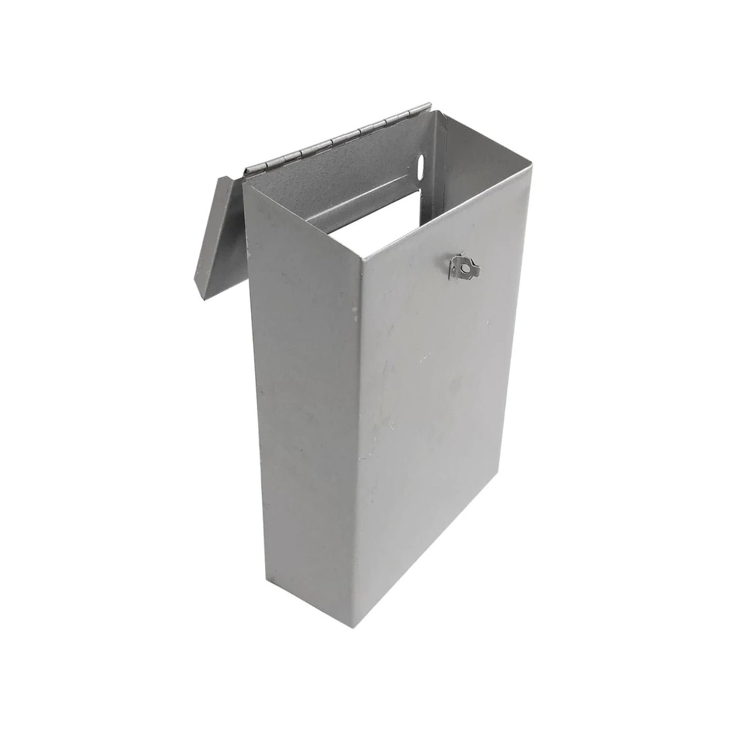 Buzón metálico gris compacto con tapa abatible y cierre, reforzado, para cartas y paquetería, montaje en pared