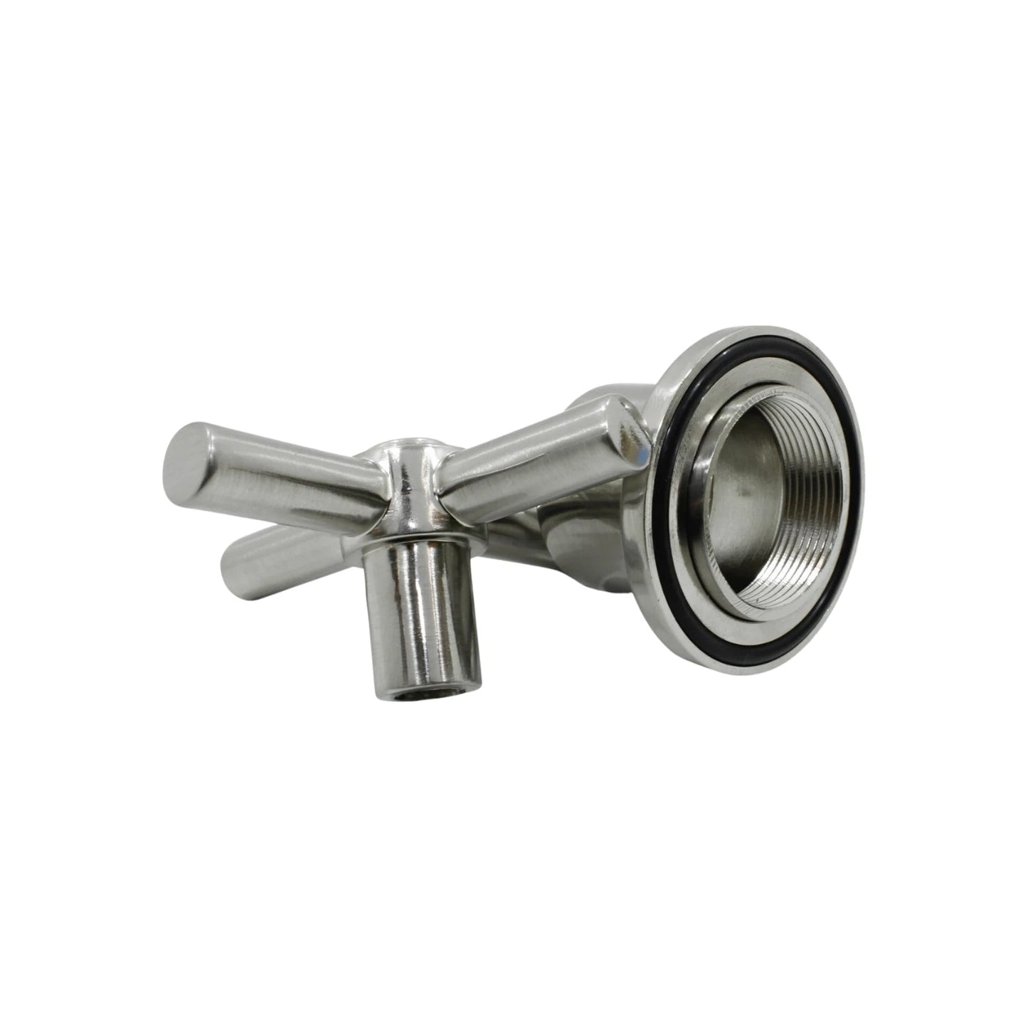 Maneral de regadera satinado, mango tipo cruz de acero inoxidable para control de agua, con rosca hembra.