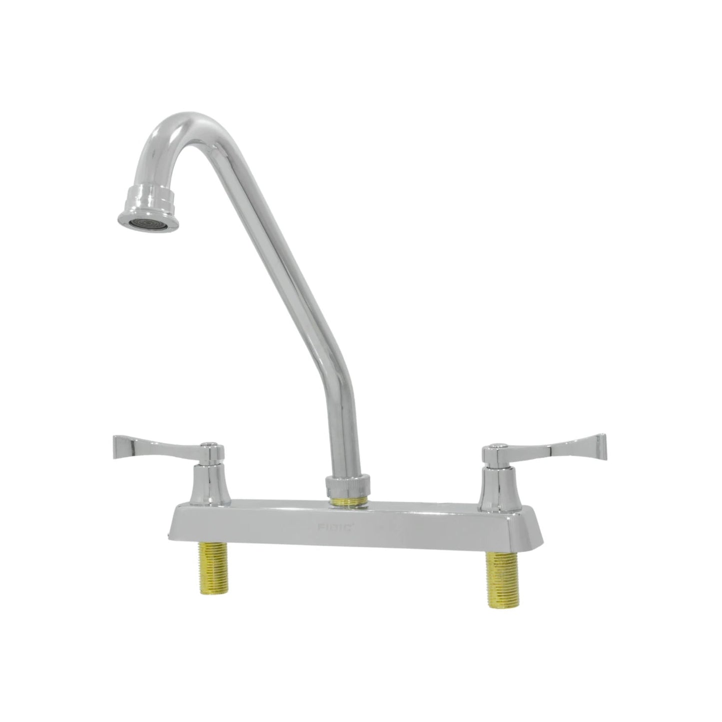 Mezcladora de fregadero FIDIC cromada con cuello alto y doble manija, base de 8 pulgadas