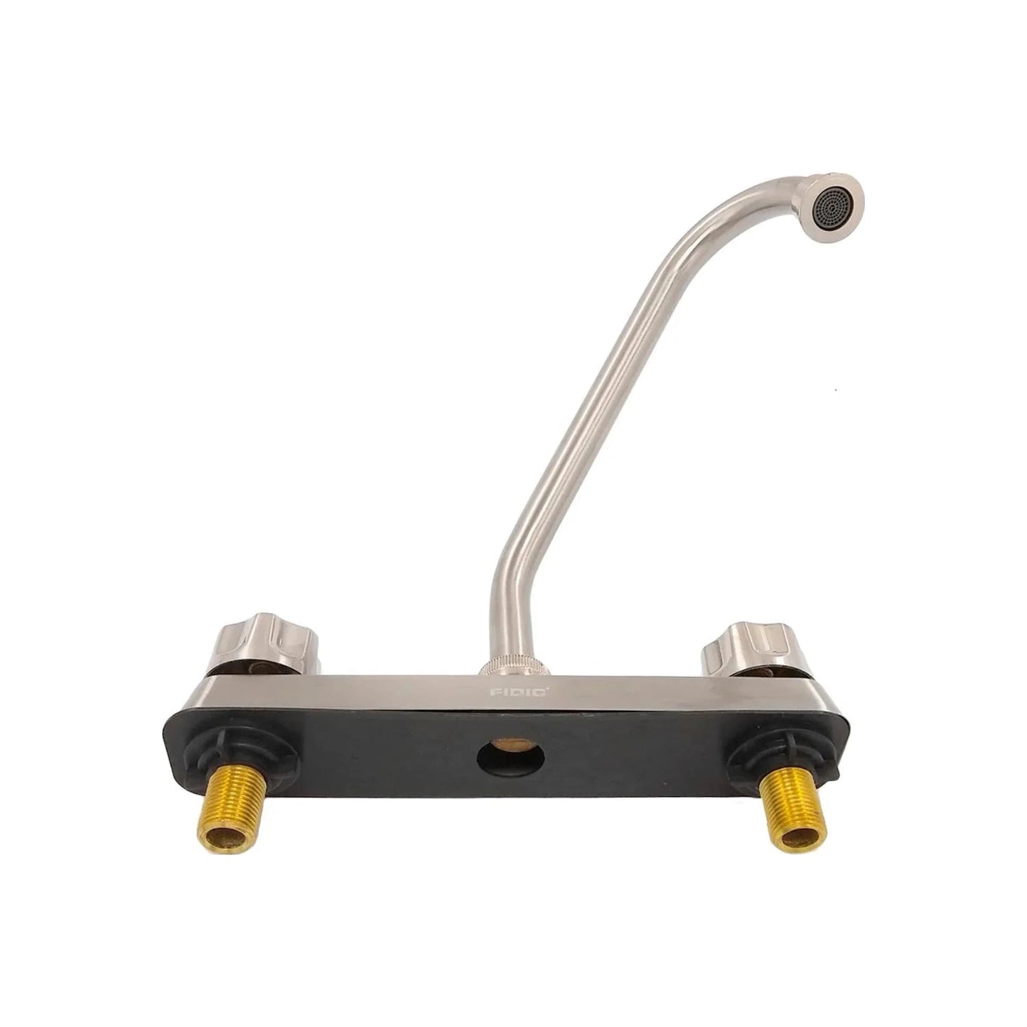 Mezcladora de fregadero FIDIC 8 pulgadas níquel cepillado doble manija montaje a pared con caño curvo.