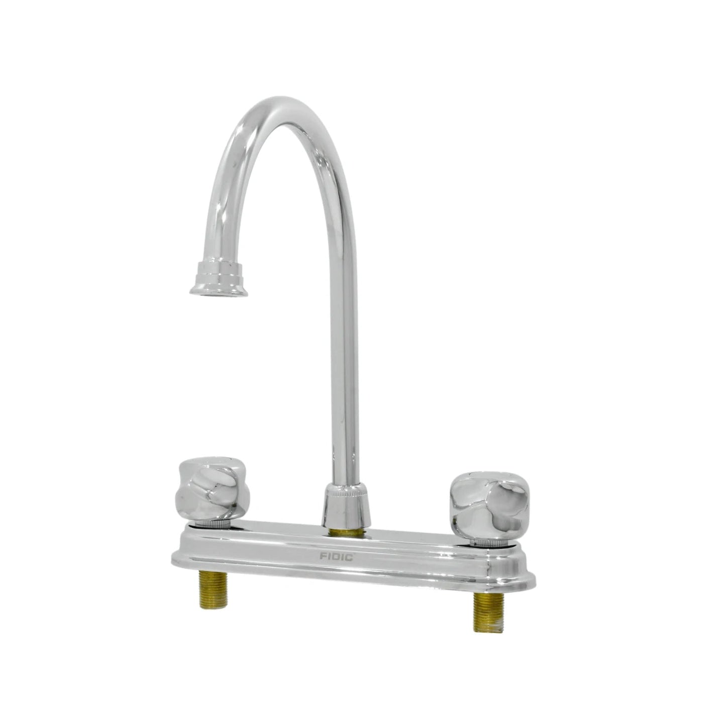 Mezcladora de fregadero Fidic cromada, doble maneral, cuello de ganso alto, para instalación de 8 pulgadas