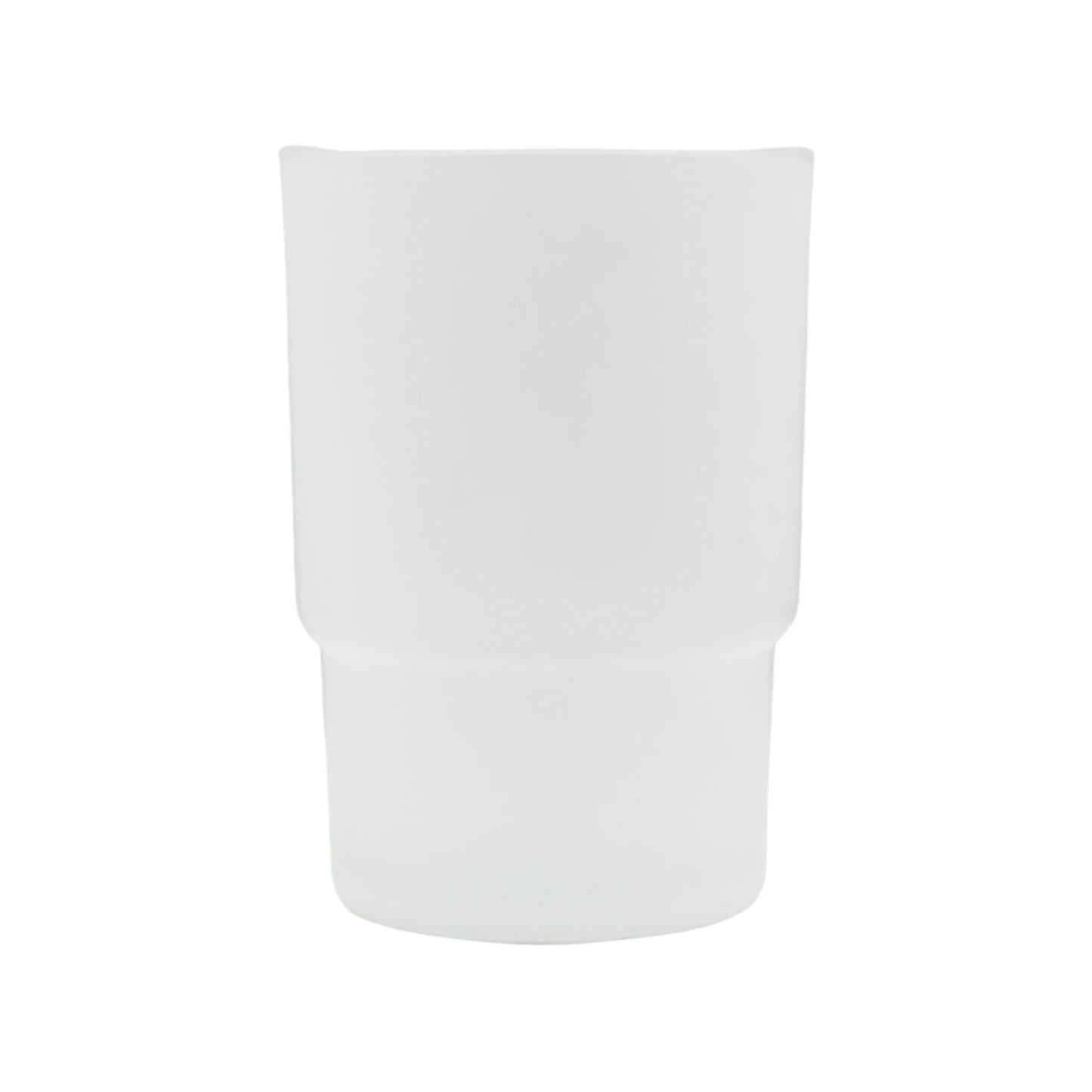 Vaso para baño translúcido color blanco, diseño minimalista, ideal para cepillos de dientes o enjuague bucal.