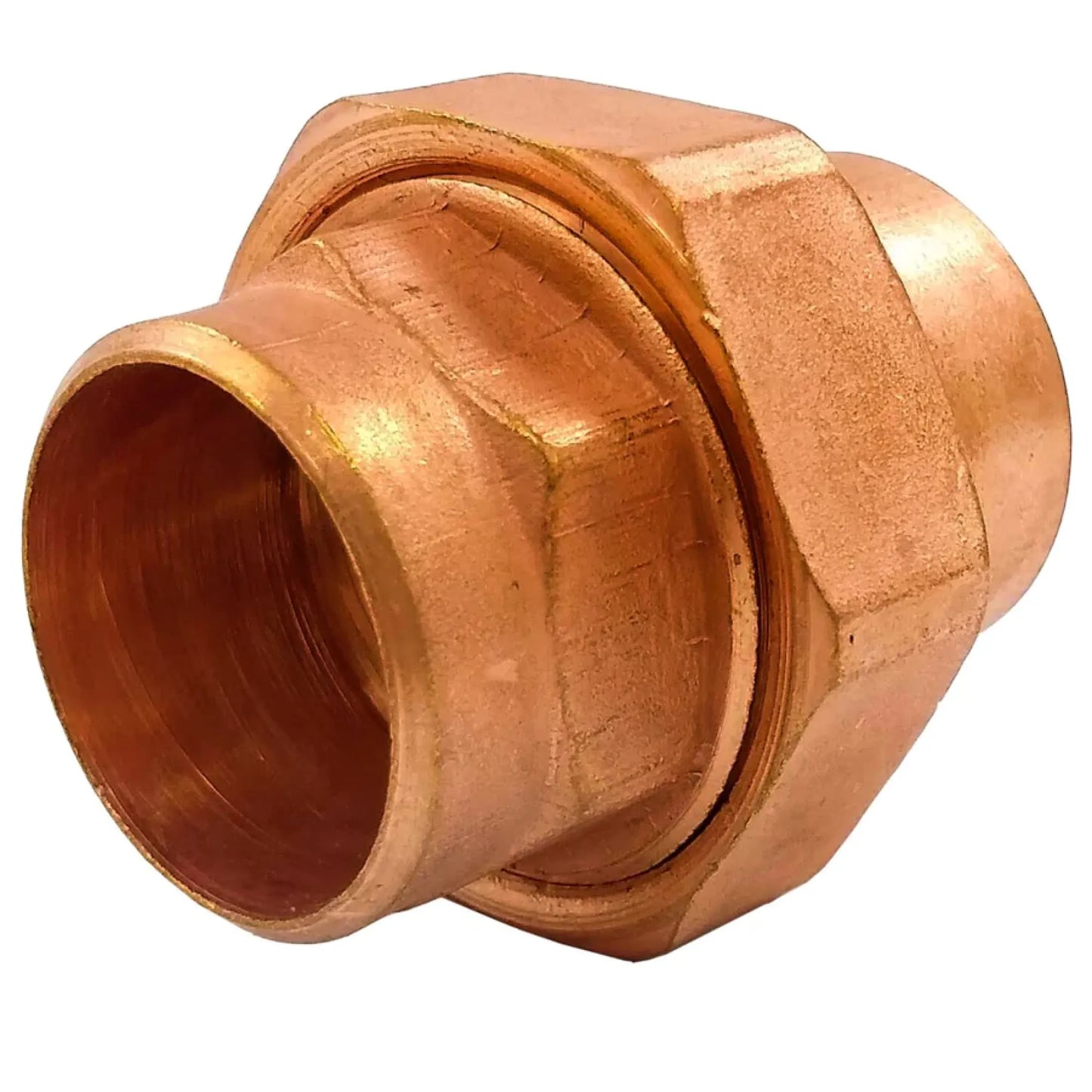 Tuerca unión de cobre soldable para sistemas de plomería y conexión de tuberías.