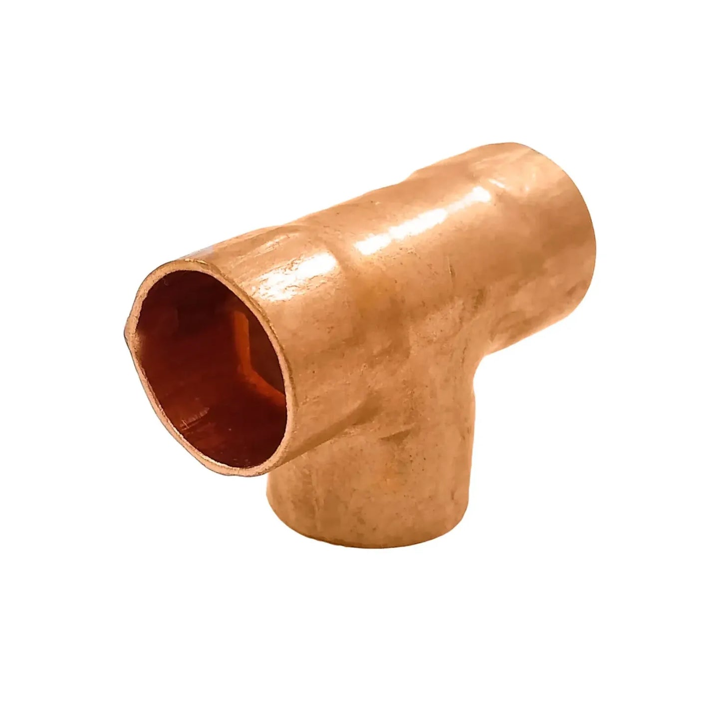 Conector tipo T de cobre para tubería soldable, pieza de plomería para derivación de agua de 3 vías con acabado brillante