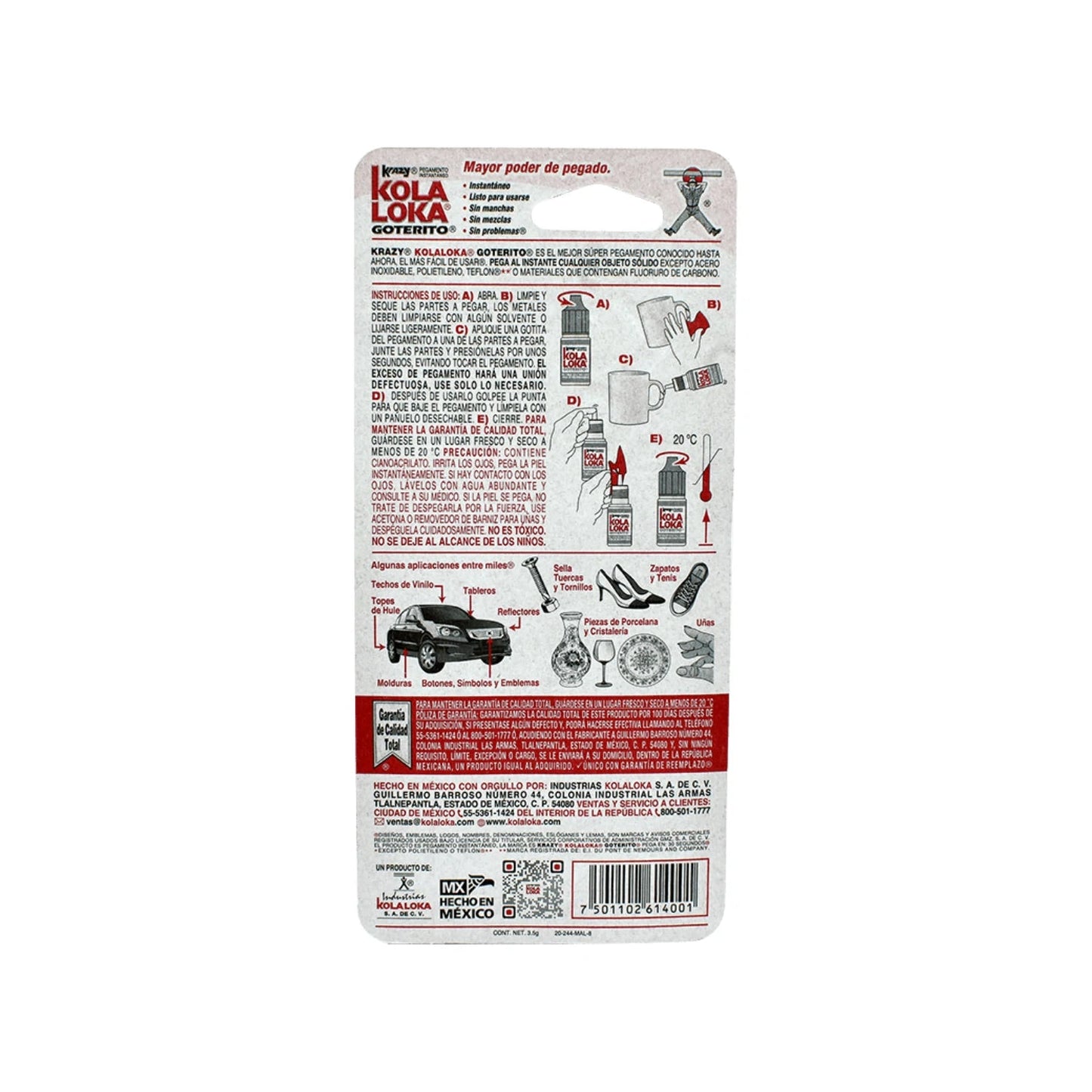 Pegamento instantáneo de alta fuerza Kola Loka Goterito 3.5g para reparaciones diversas y uniones rápidas