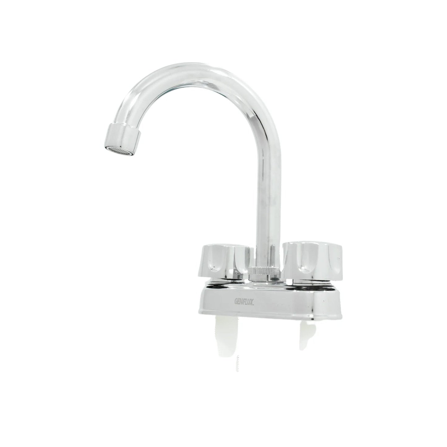 Mezcladora de lavabo Genflux cromada brillante con dos manijas y cuello de ganso curvo para 4 pulgadas