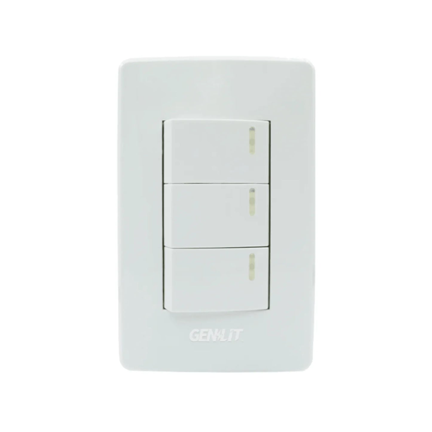 Interruptor triple Genlit blanco de pared para control de iluminación residencial con acabado brillante