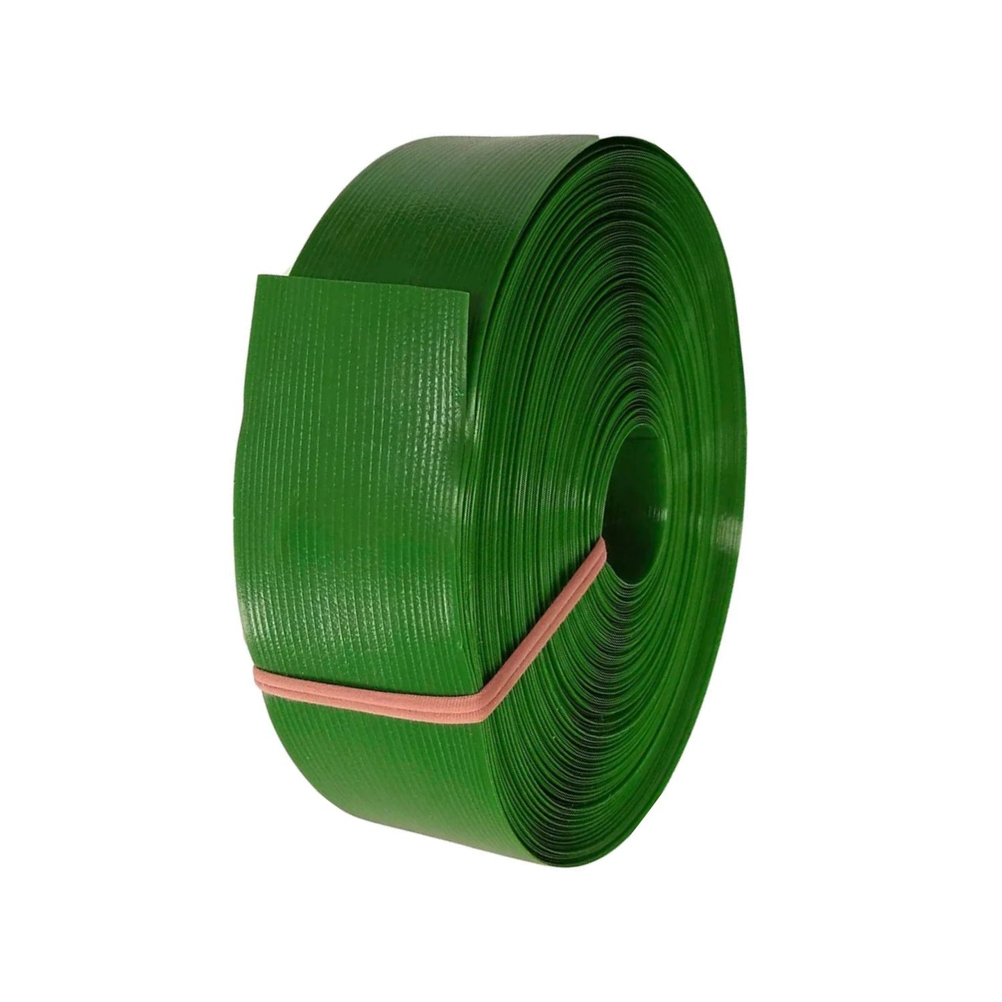 Cinta rompevientos verde en rollo, con textura acanalada, para protección de cercas y exteriores.