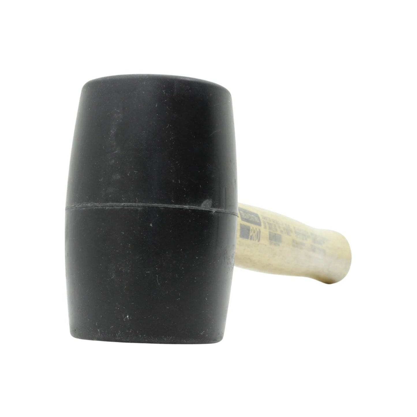 Mazo de goma negro con cabeza de caucho y mango de madera, ideal para trabajos delicados que no marcan superficies.