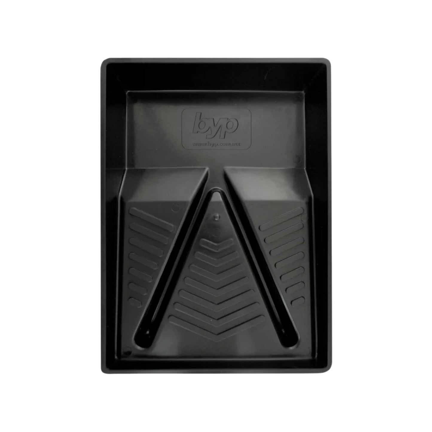 Charola profesional negra Byp para pintar, con superficie texturizada para escurrir rodillos de pintura