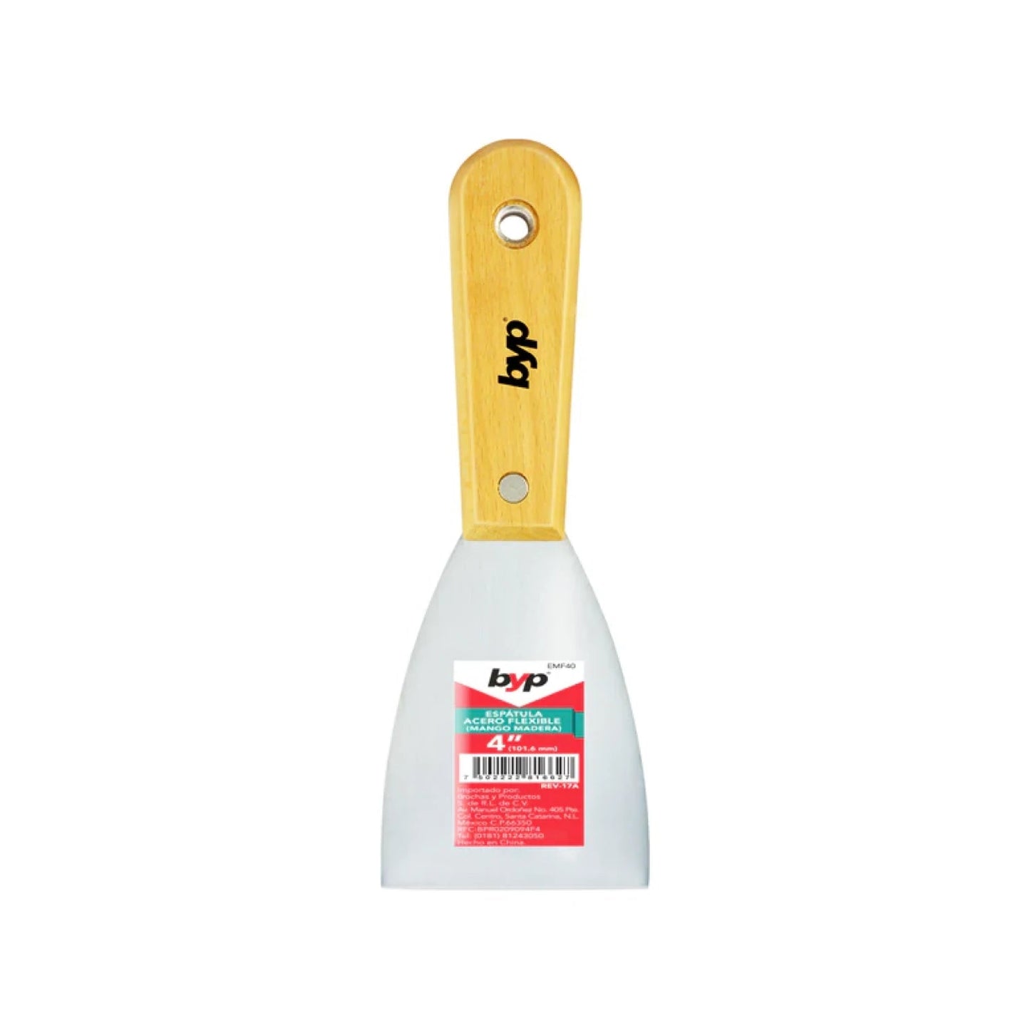 Espátula flexible Byp de acero con mango de madera, 4 pulgadas (101.6 mm) para masilla o yeso, modelo EMF40
