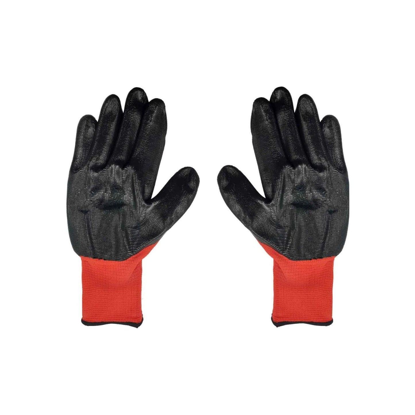 Guantes de trabajo nylon/nitrilo negros con puño rojo, antiderrapantes para agarre seguro y protección