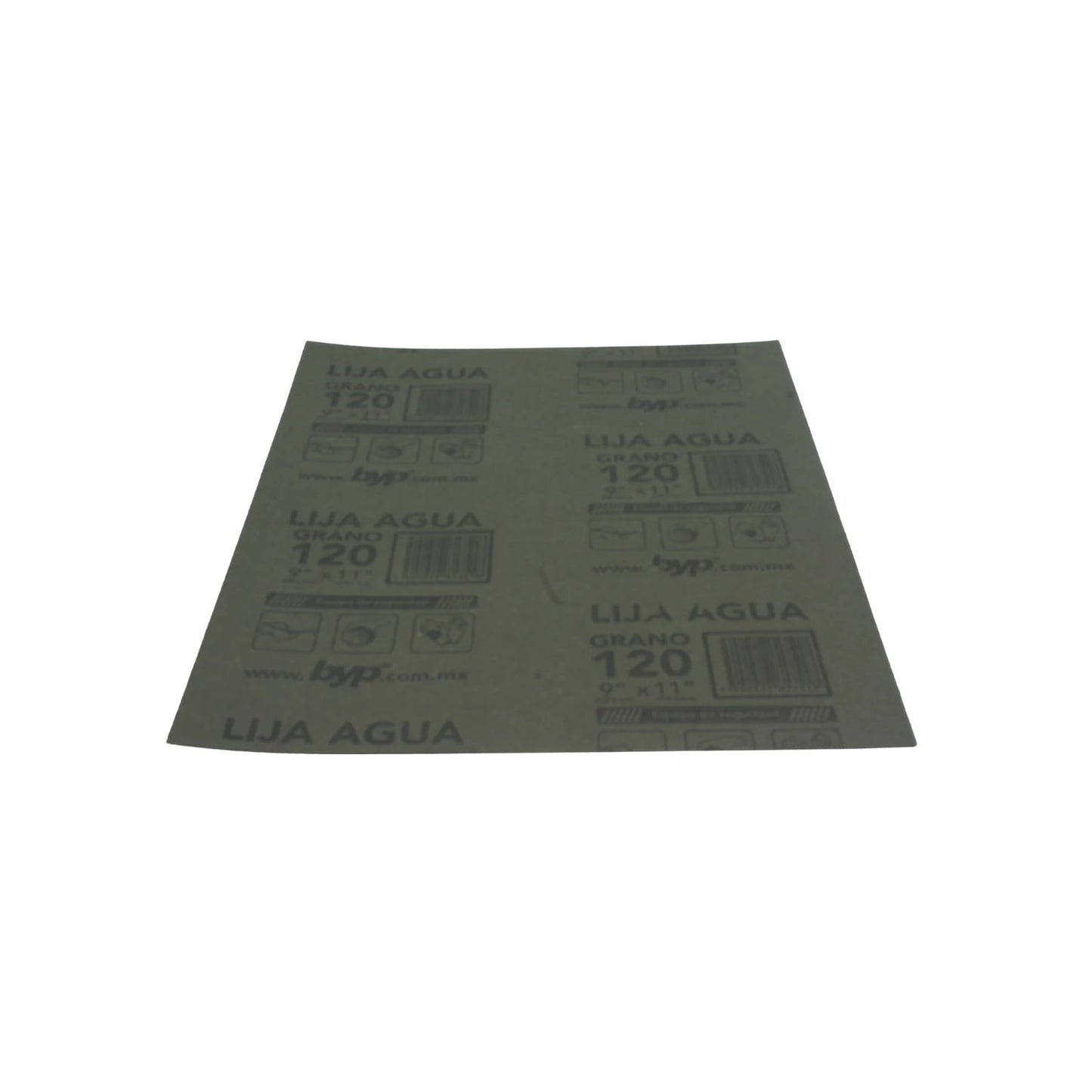 Lija de agua Byp grano 120, 9x11 pulgadas para acabados finos en metal y madera