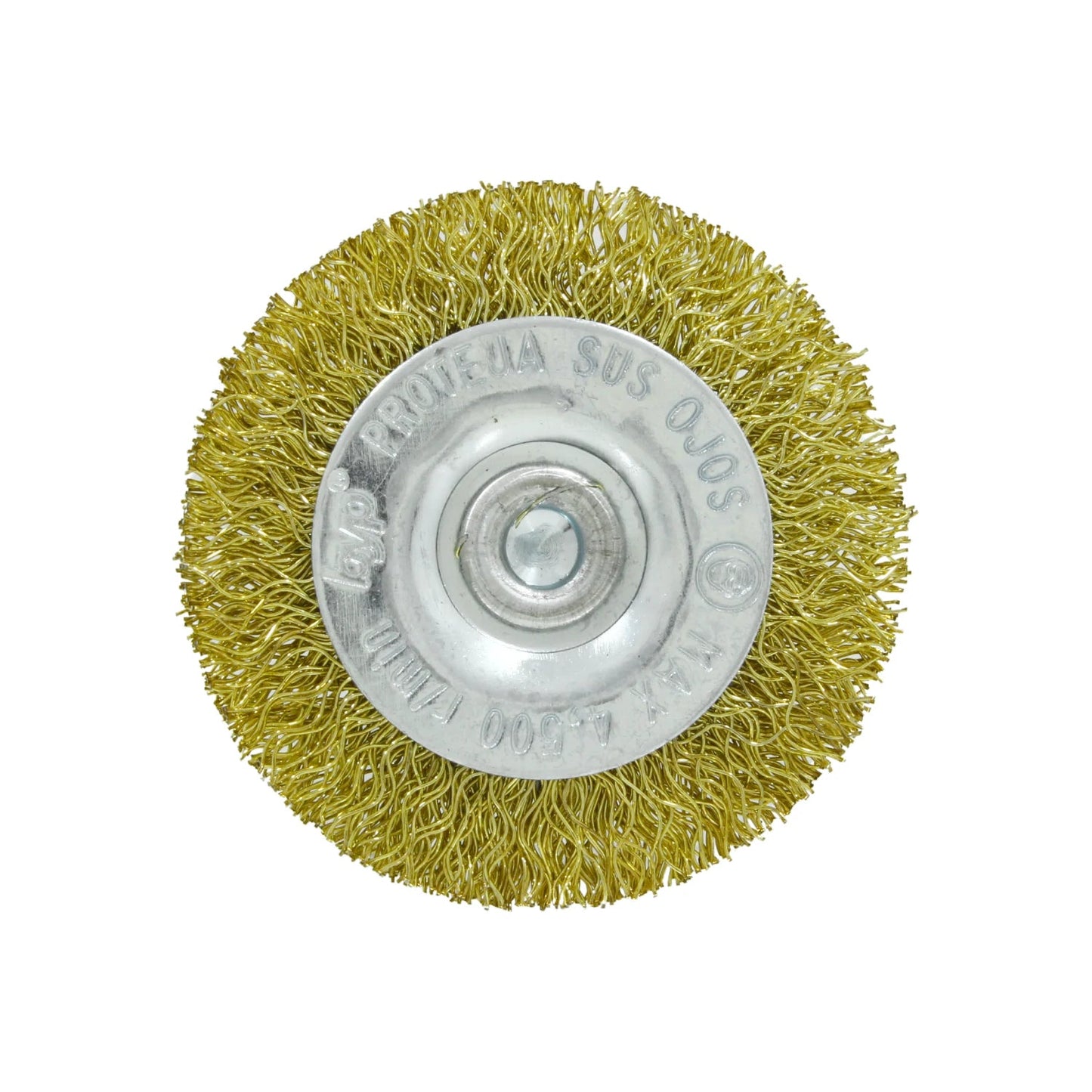 Carda circular de alambre de latón crimpado 2.5 pulgadas para esmeril, limpieza y desbaste de metal.