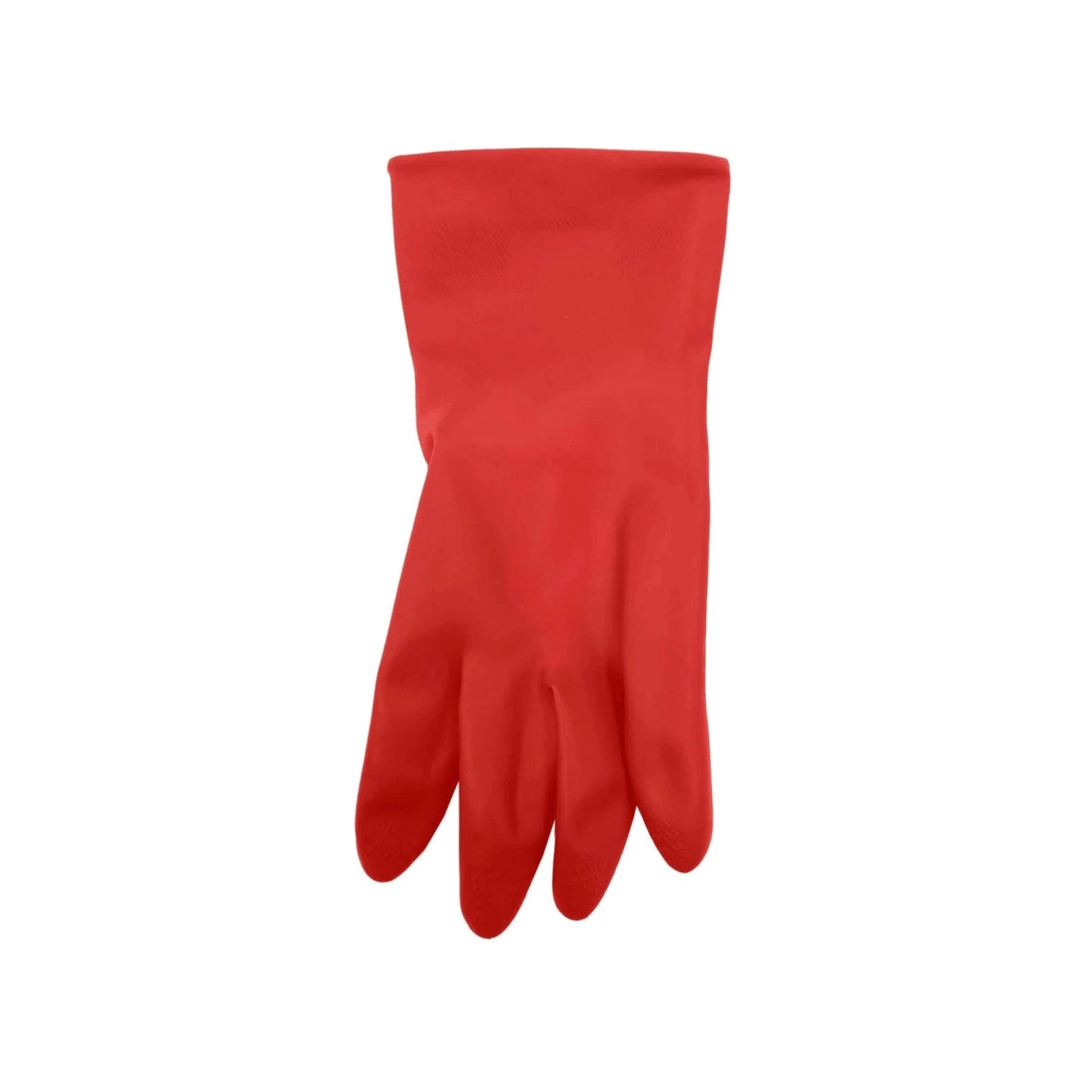 Guante de hule rojo resistente, protección para manos en tareas de limpieza, jardinería y uso doméstico.