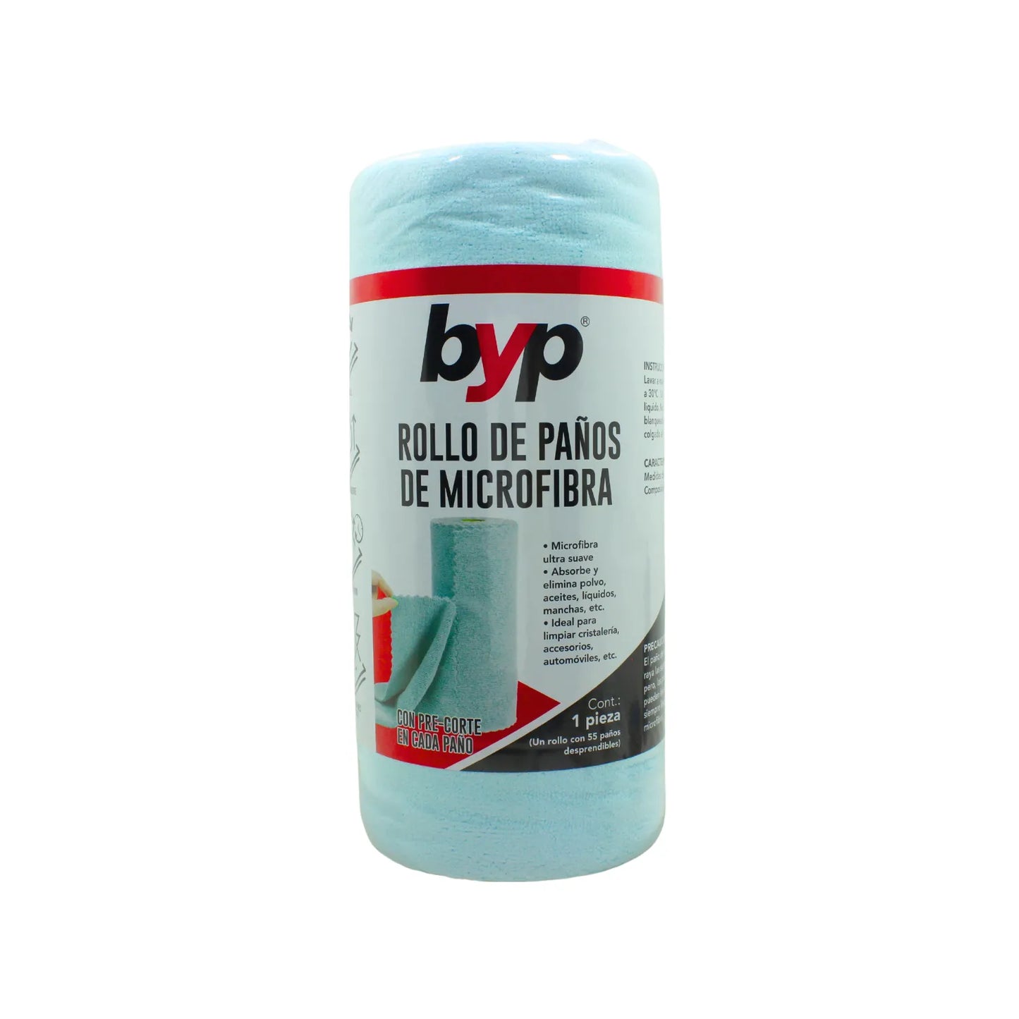 Rollo de paños de microfibra Byp azul claro con 55 piezas precortadas para limpieza multiusos
