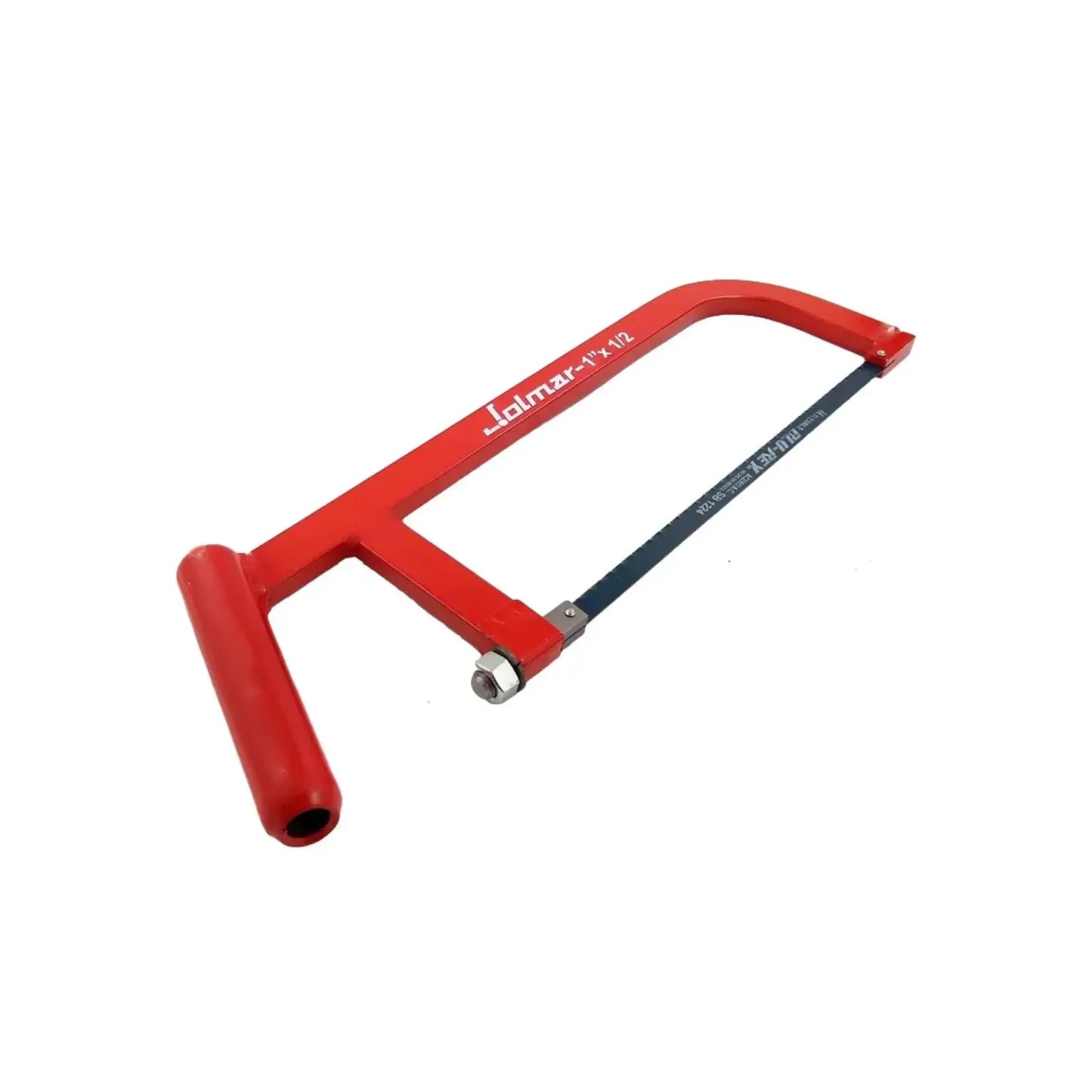Segueta de mano Jolmar con arco metálico rojo y segueta flexible de 12 pulgadas para corte de metales