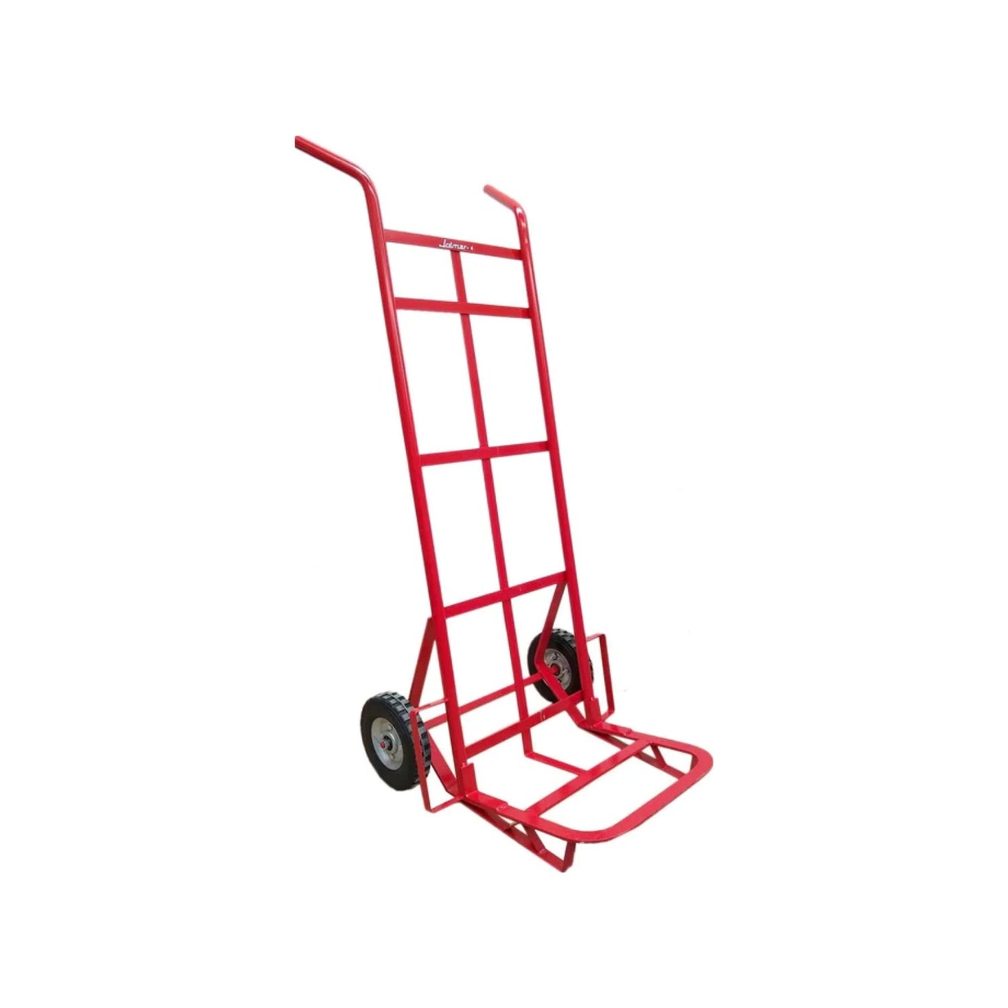 Diablo de carga rojo Jolmar, carretilla de mano robusta con ruedas para transporte de materiales.