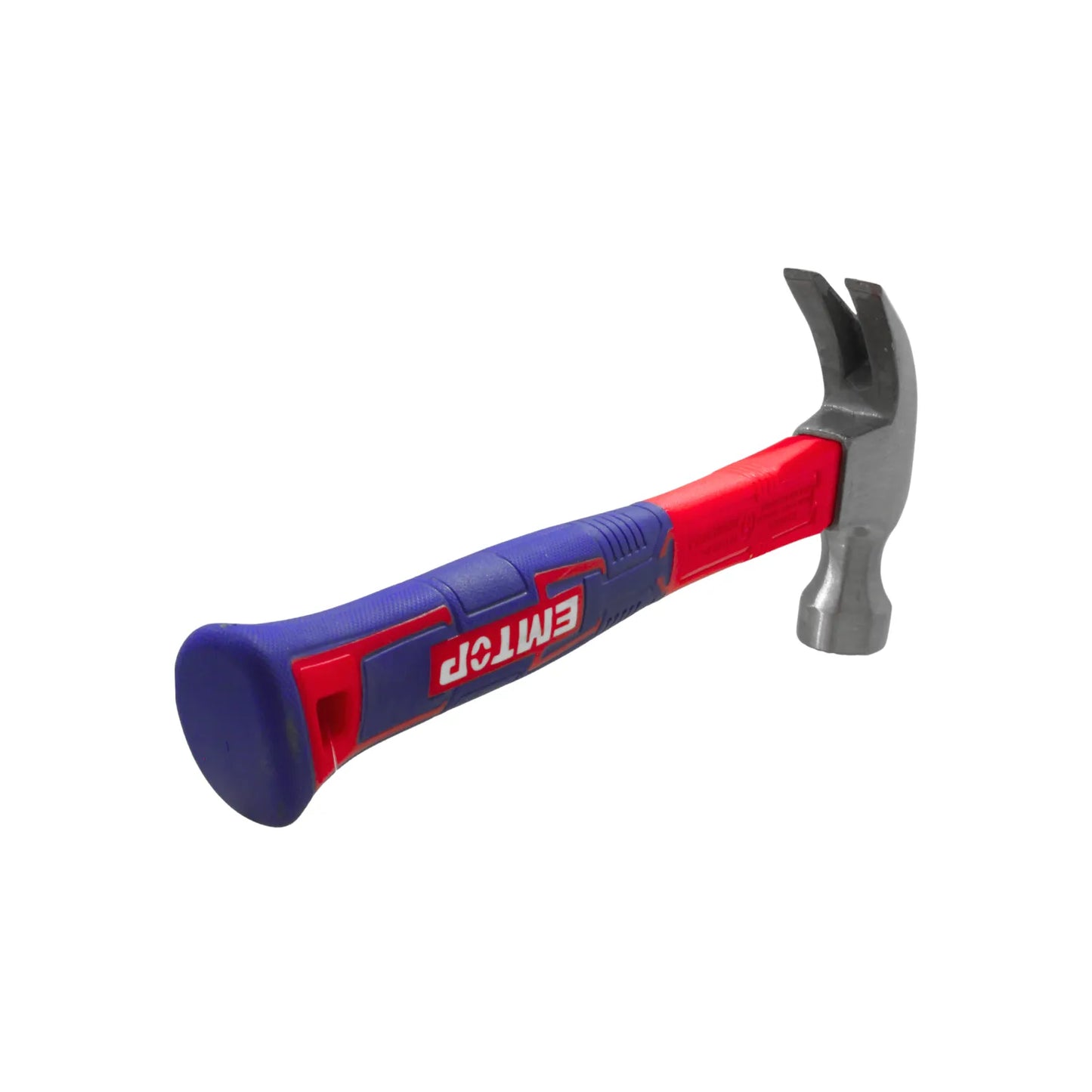 Martillo de uña EMTOP con mango bimaterial ergonómico azul y rojo, cabeza de acero para carpintería