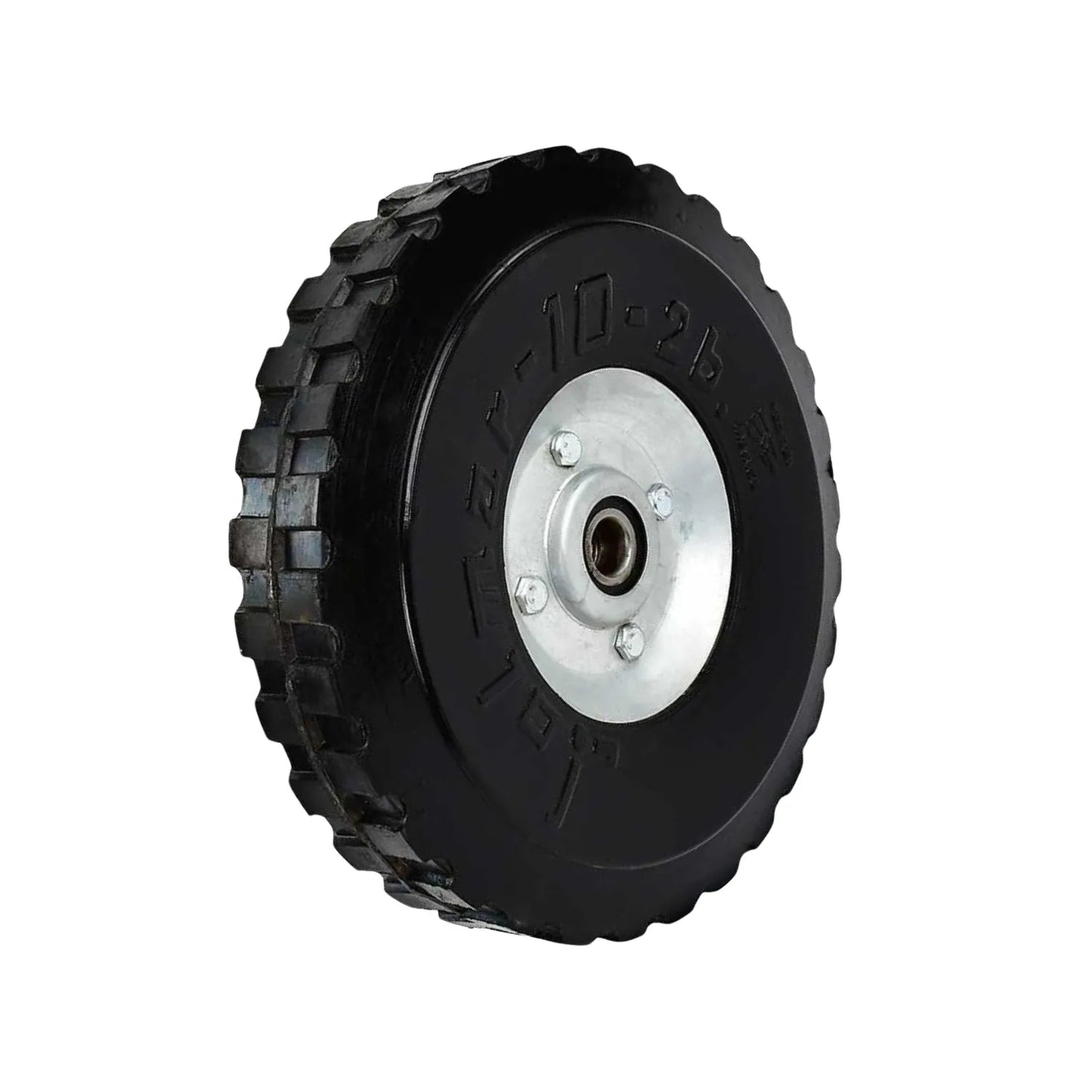 Rueda negra maciza de 10 pulgadas para diablo o carretilla, con 2 baleros y rin de aluminio, resistente.