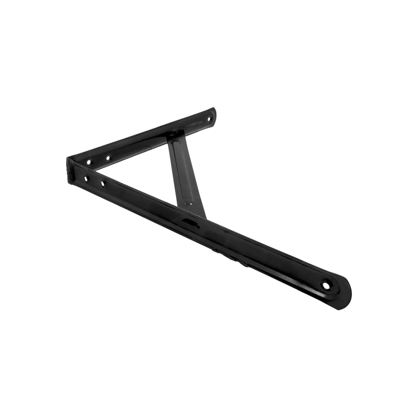 Ménsula negra de acero tipo escuadra, ideal para soporte de repisas y estantes de carga pesada.