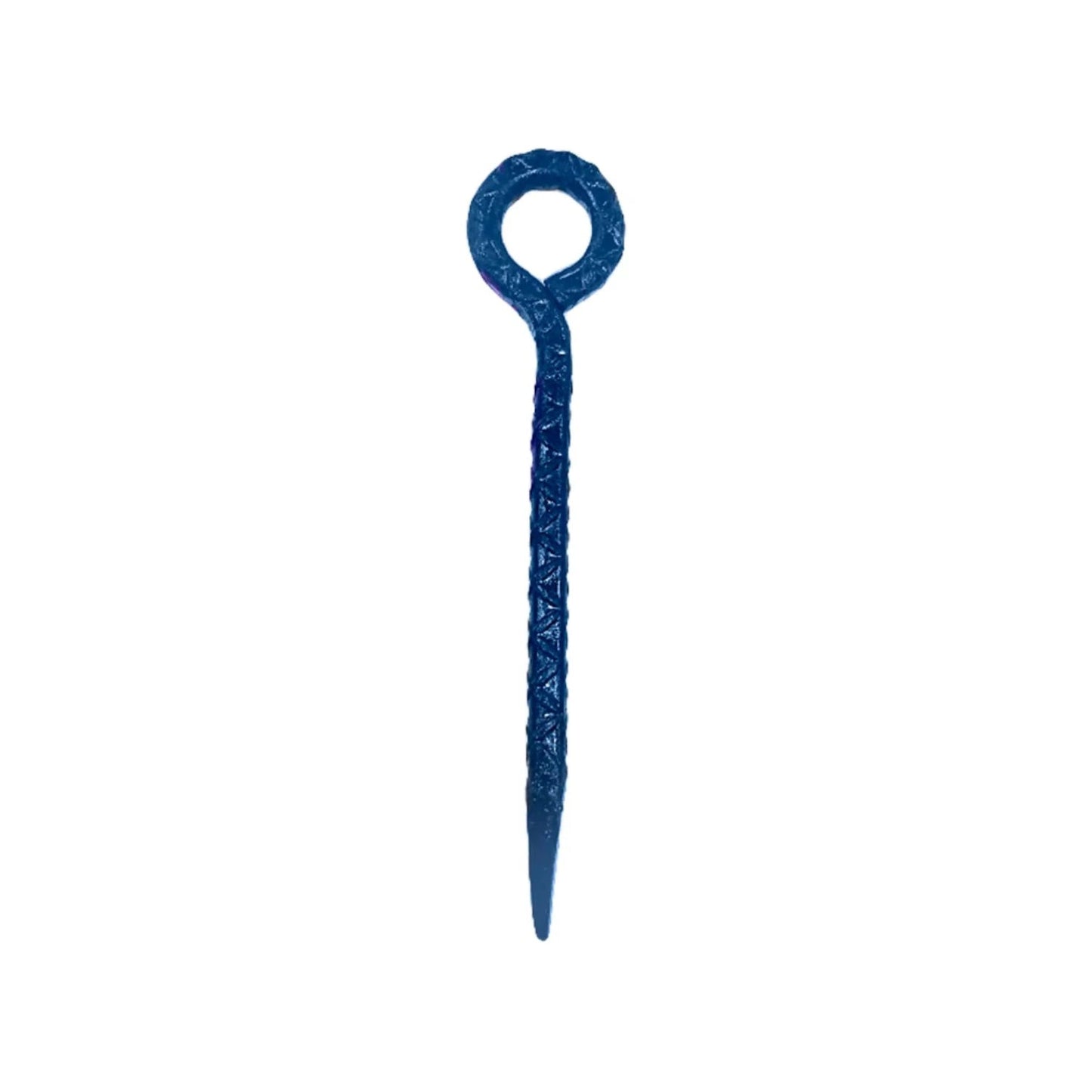 Alcayata de argolla azul con diseño trenzado y punta cónica para fijación