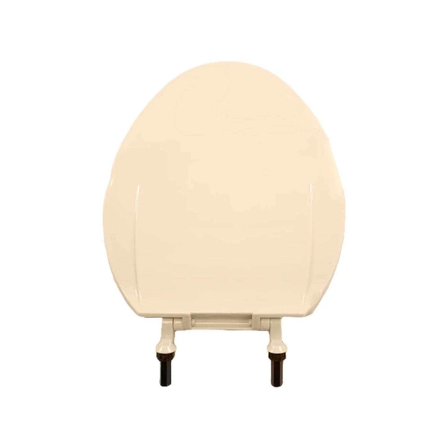 Asiento para inodoro marfil con tapa, color beige, de plástico resistente y bisagras.