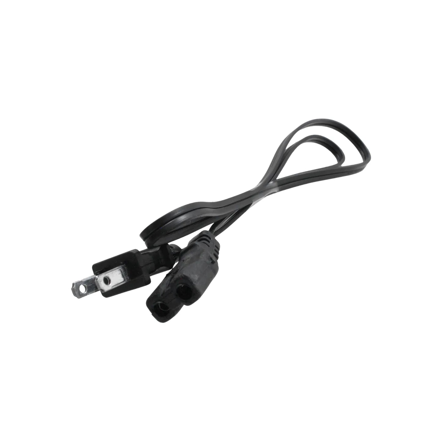 Cable de alimentación negro con enchufe de 2 pines y conector tipo figura 8 para pequeños aparatos