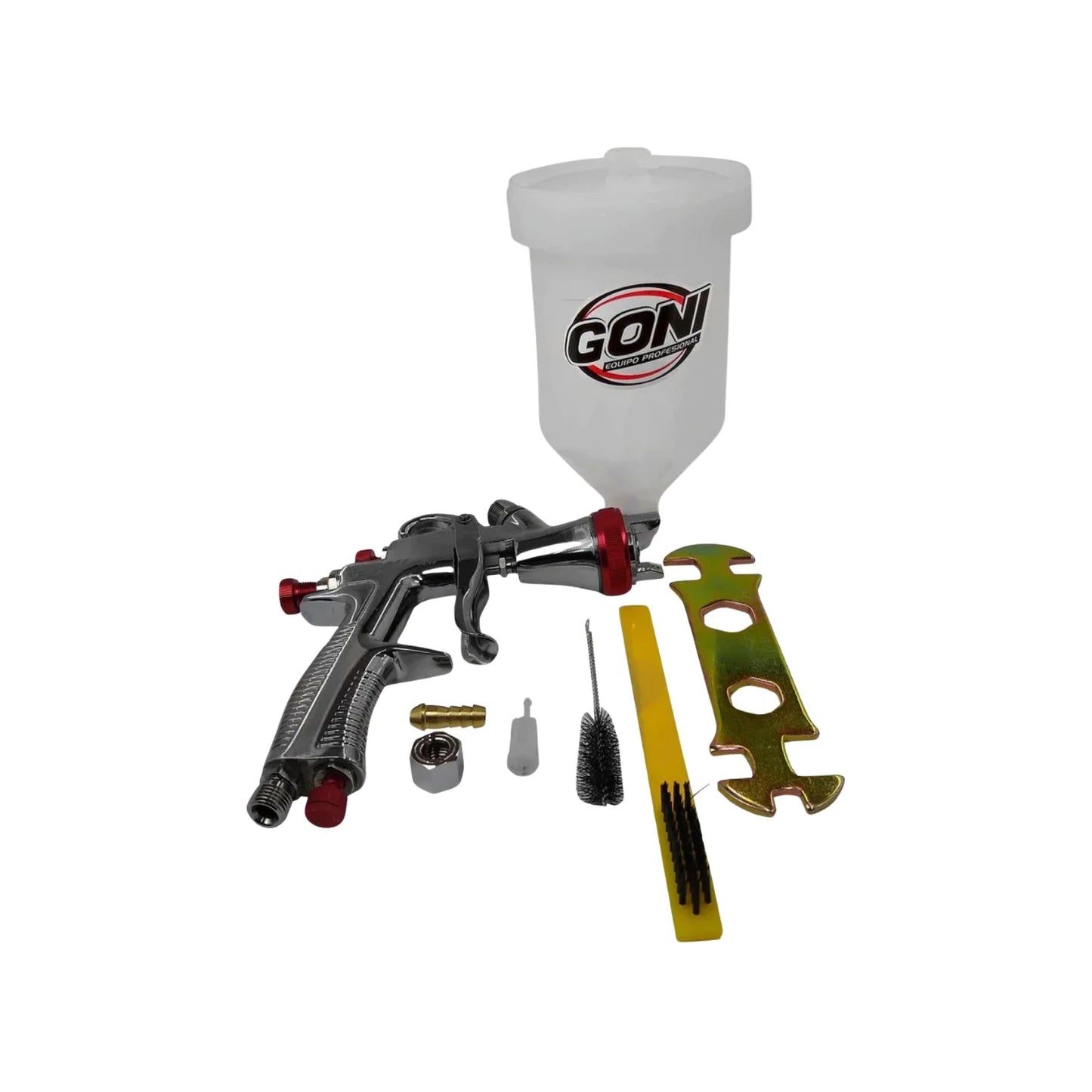 Pistola de gravedad GONI LVLP 600ml cromada, para pintar, con kit de limpieza y ajuste profesional