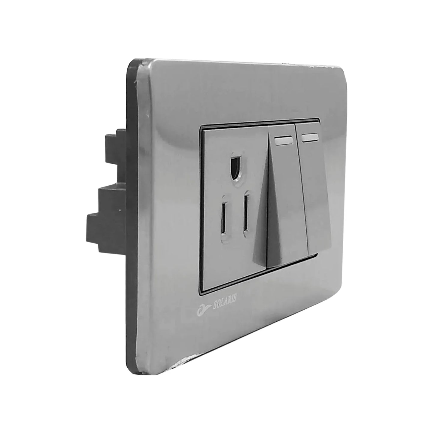 Placa 2 apagadores/1 contacto gris cromo Solaris AL622GR-ES