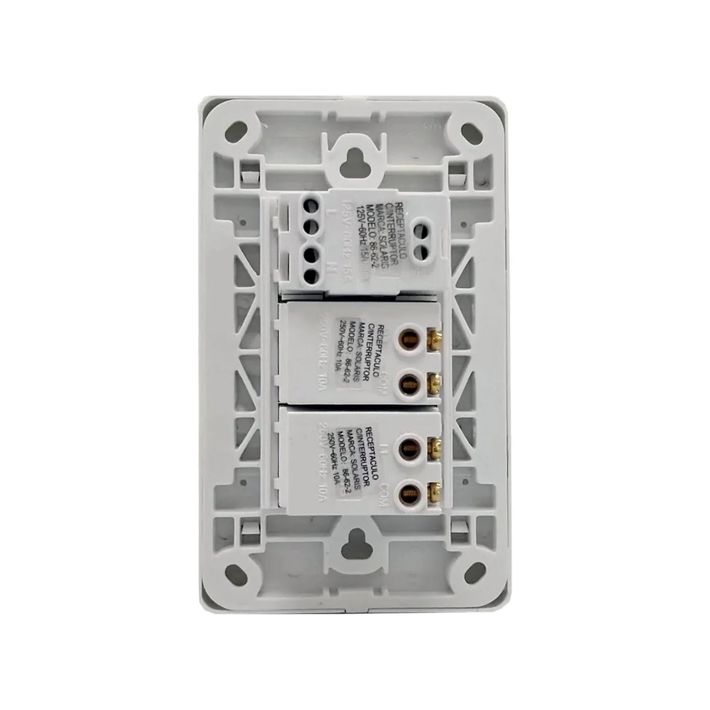 Placa 2 apagadores/1 contacto blanca Solaris 86622BC