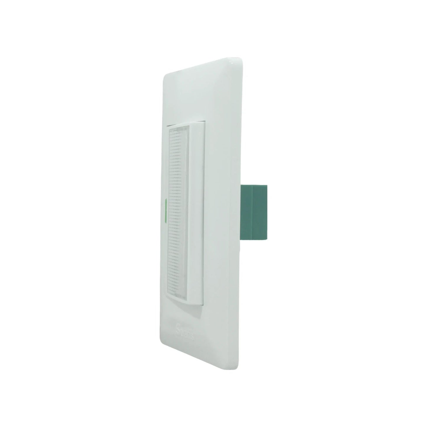 Placa de botón de timbre blanca para pared con indicador luminoso verde, diseño moderno y funcional.