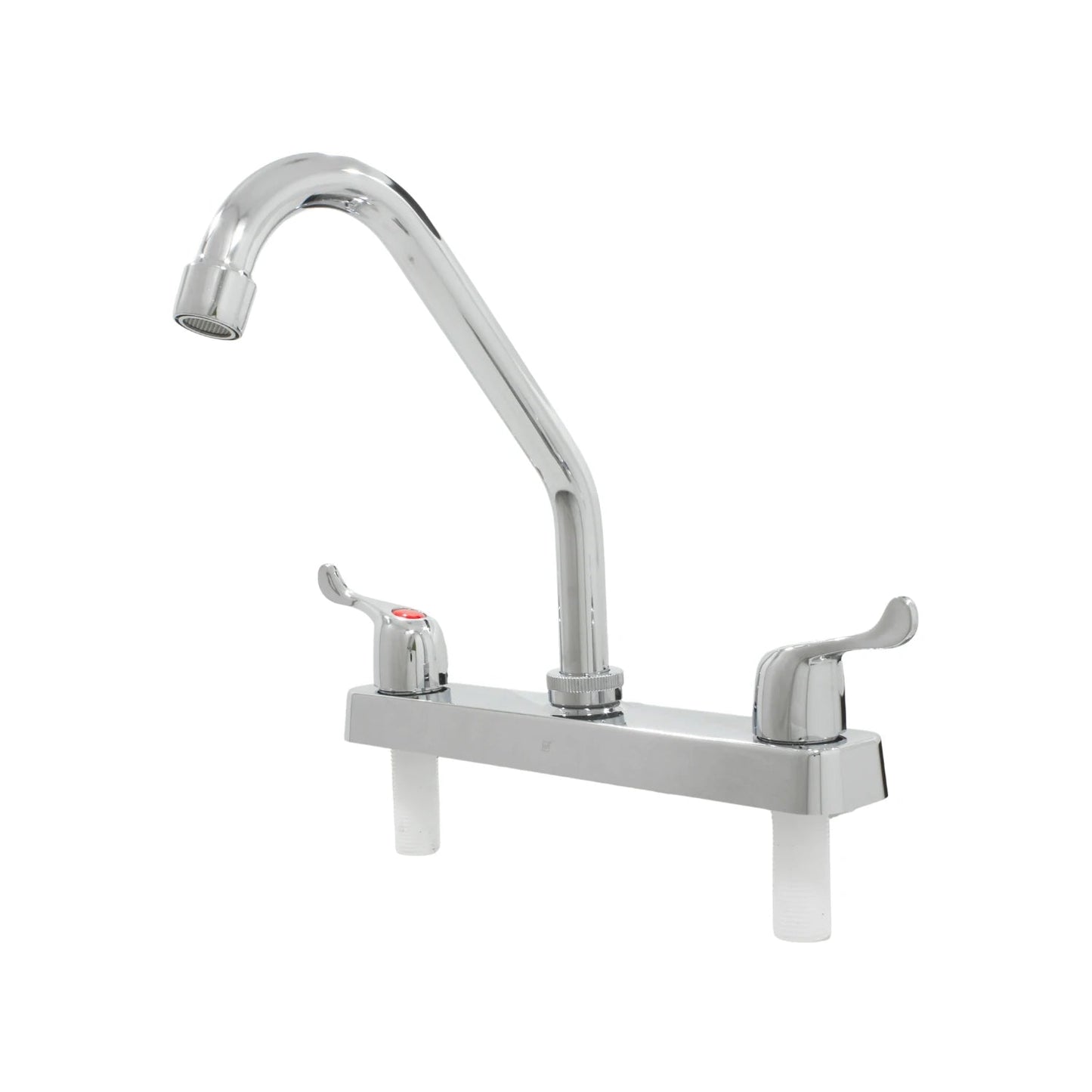 Mezcladora de cocina cromada con cuello de ganso, dos manijas de palanca para fregadero de 8 pulgadas