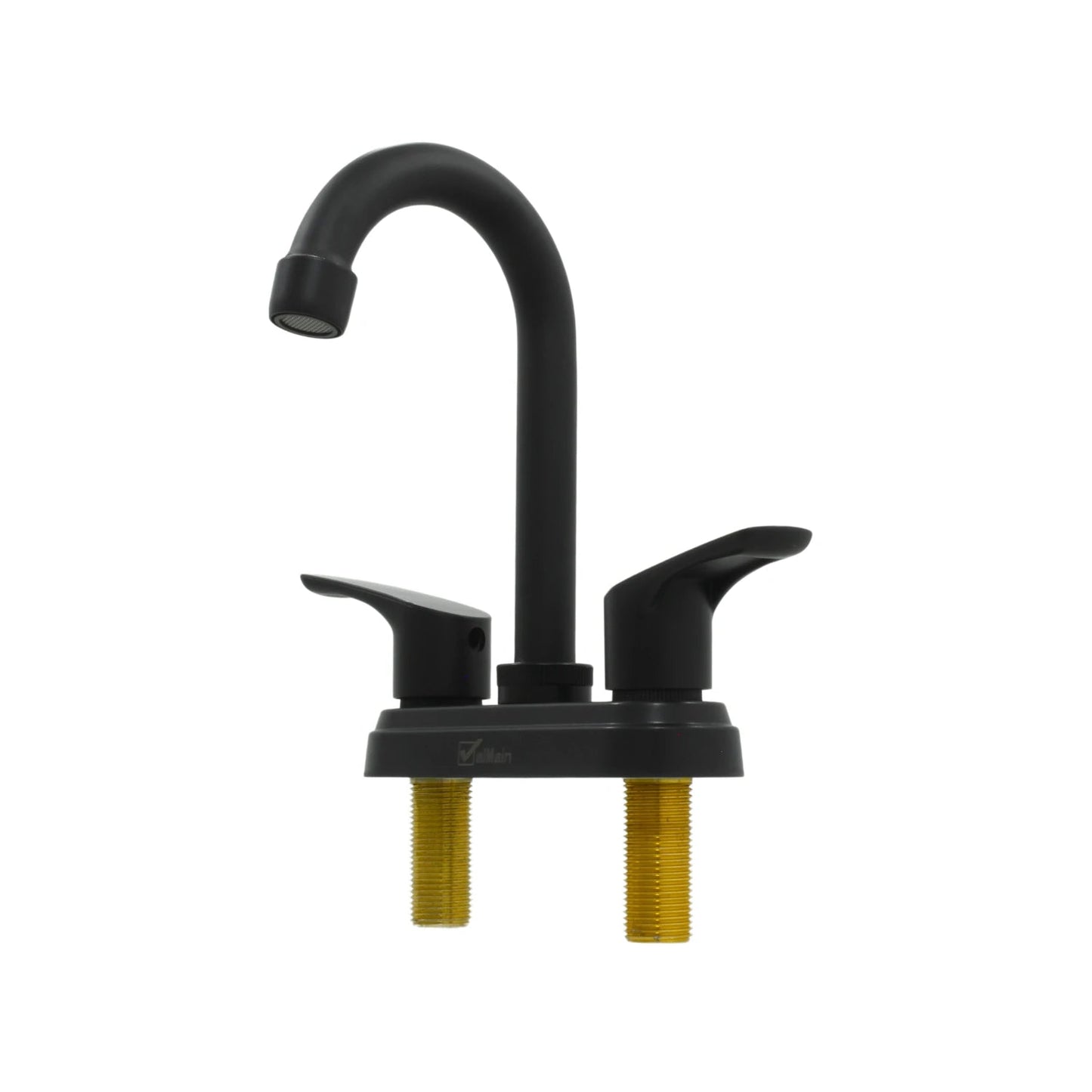 Mezcladora de cocina o lavabo negra mate Valmex de 4 pulgadas, con dos manerales de palanca y cuello de ganso.
