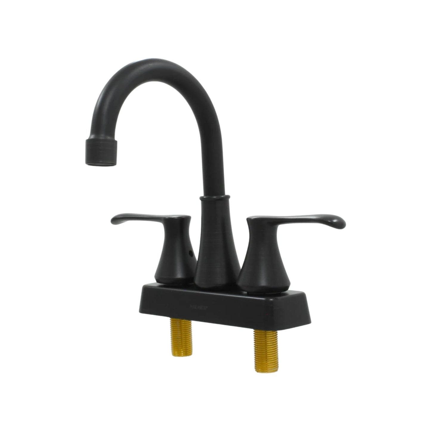 Mezcladora de baño negra Valmex 4 pulgadas con dos manijas y cuello de ganso