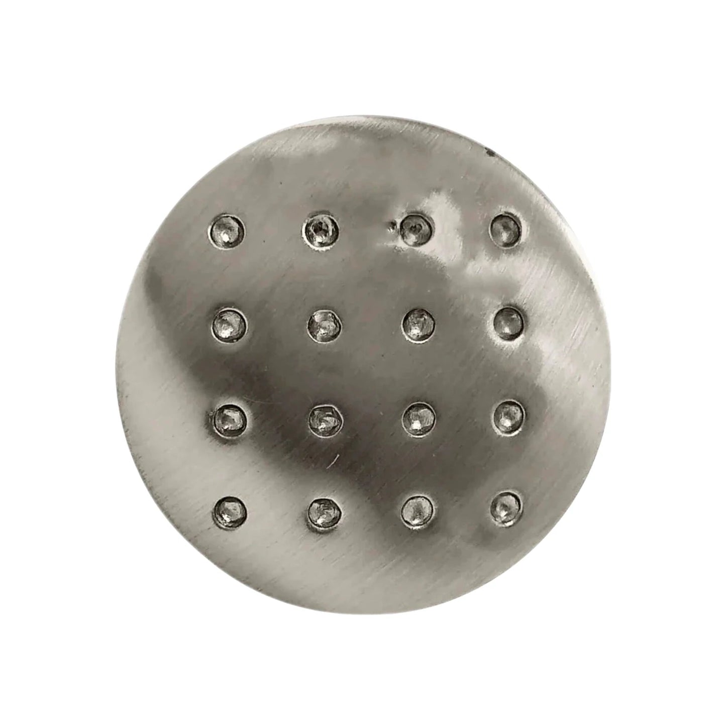 Jaladera redonda cromo mate 28mm para gabinete o cajón con patrón de puntos brillantes.