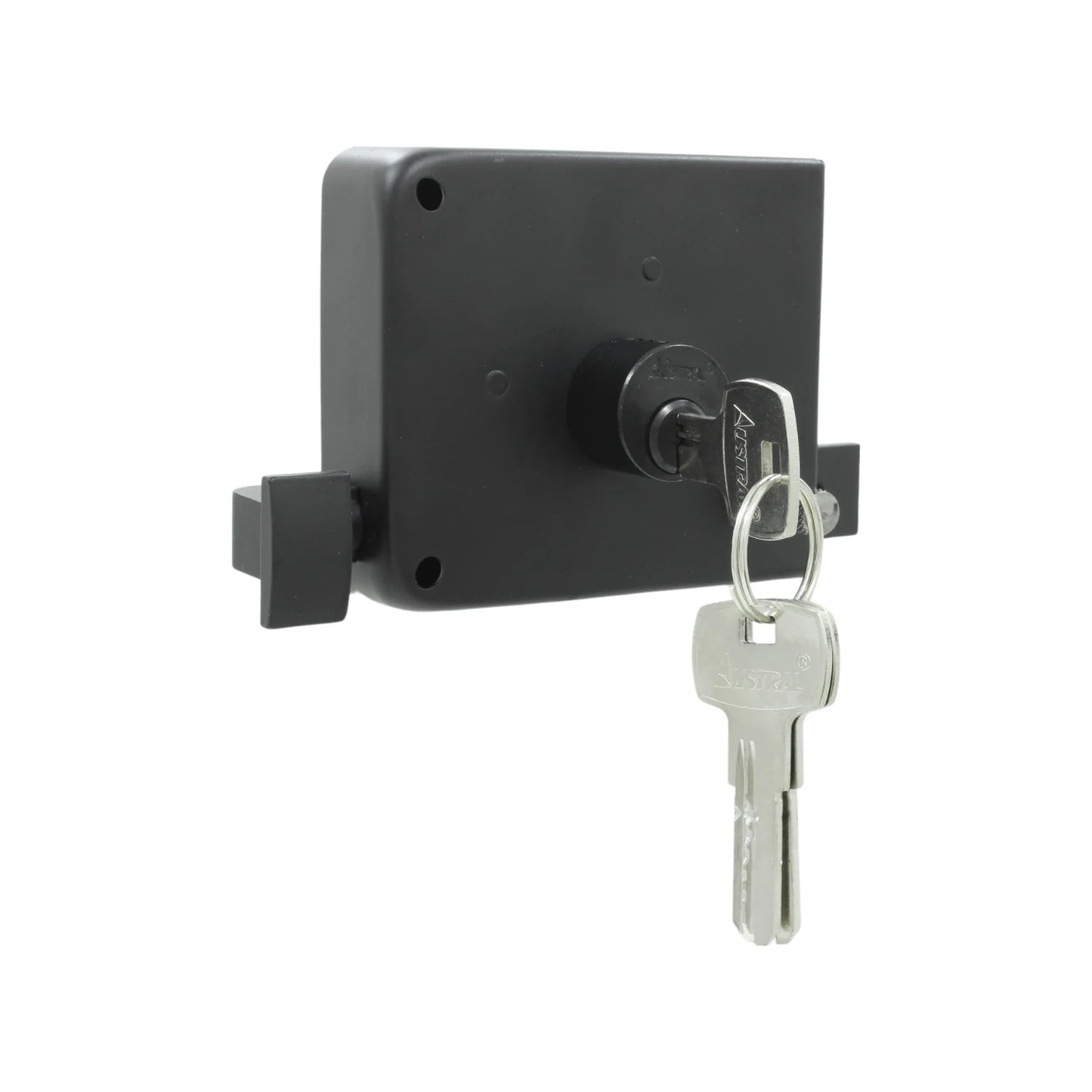 Cerradura de sobreponer Austral negra con llave, chapa de seguridad derecha para puertas