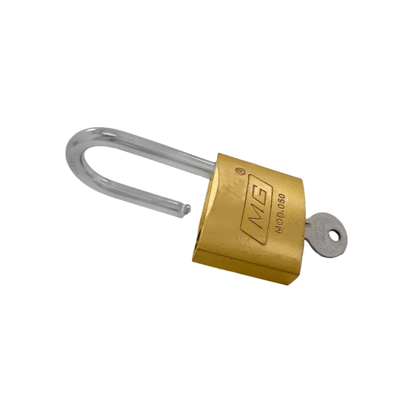 Candado de seguridad MG 50mm de latón dorado con gancho largo y llave