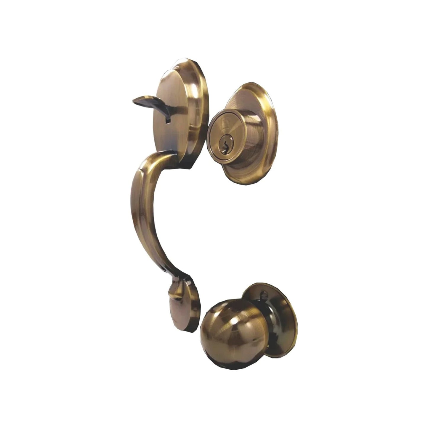 Cerradura de seguridad para puerta principal, manillón y perilla con acabado cobre antiguo