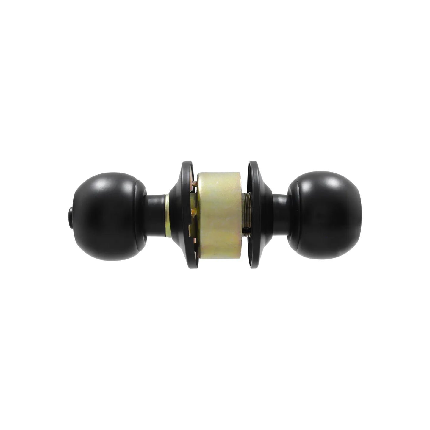 Pomo esférico para puerta color negro mate con mecanismo central metálico para instalación en interiores