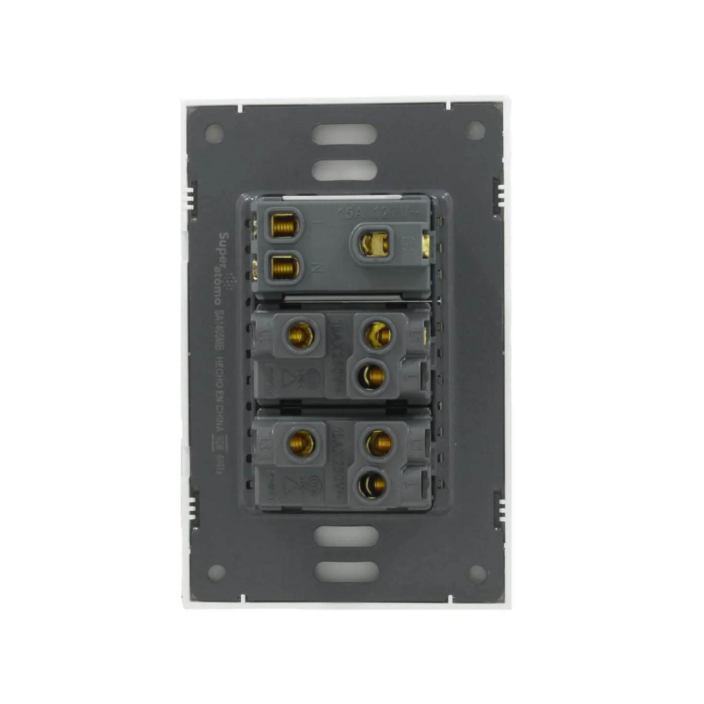 Placa 2 apagadores/1 contacto Super átomo SA1405-MB