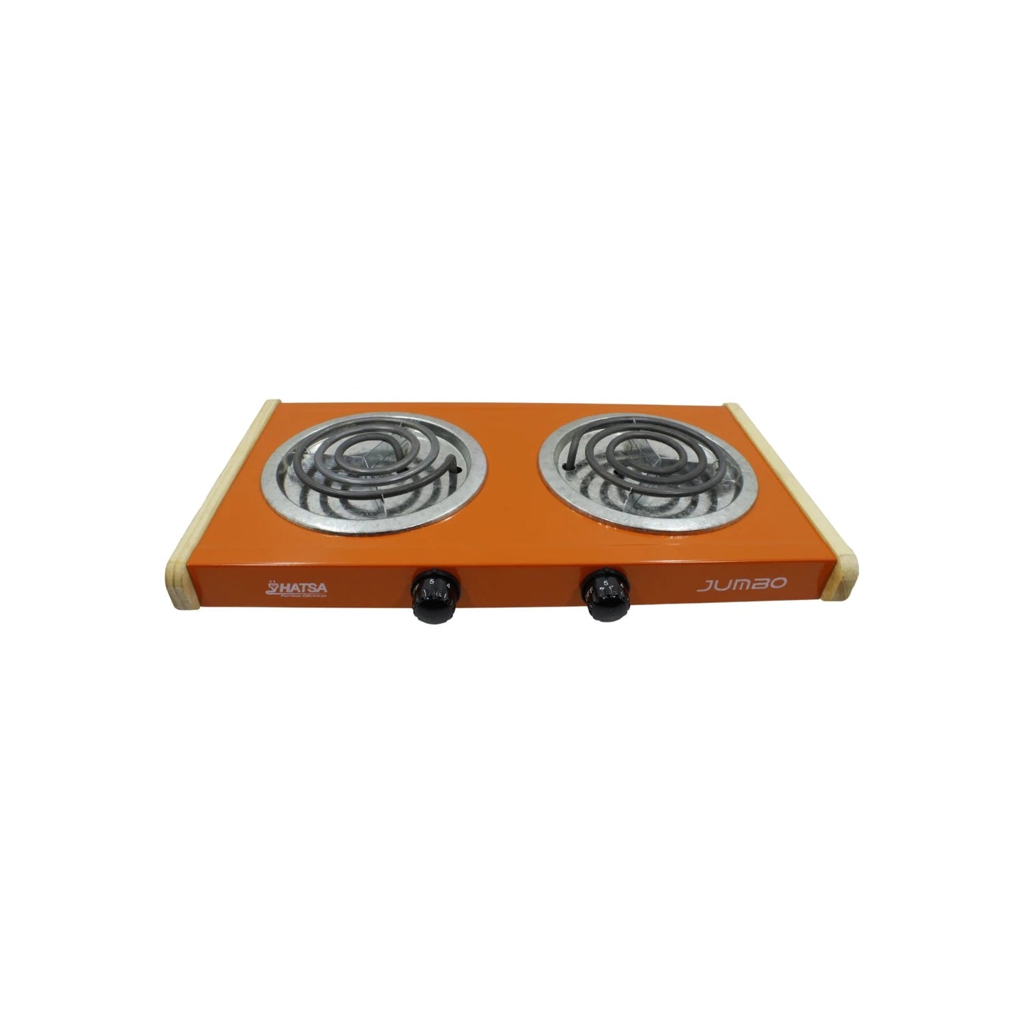 Parrilla eléctrica portátil Hatsa Jumbo 2 quemadores con resistencias en espiral, color naranja.