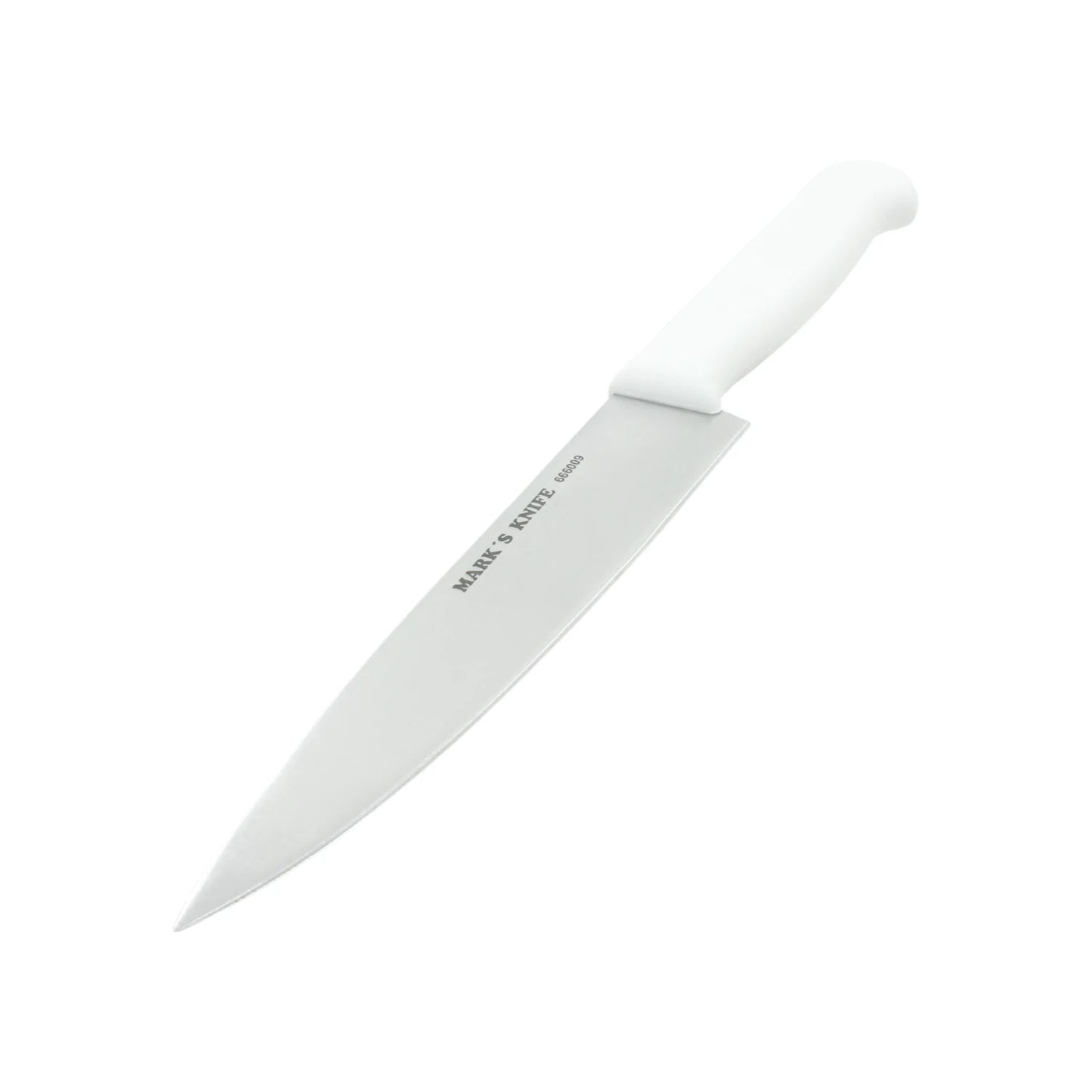 Cuchillo de cocina profesional Mark's Knife 666009 con hoja de acero inoxidable y mango blanco