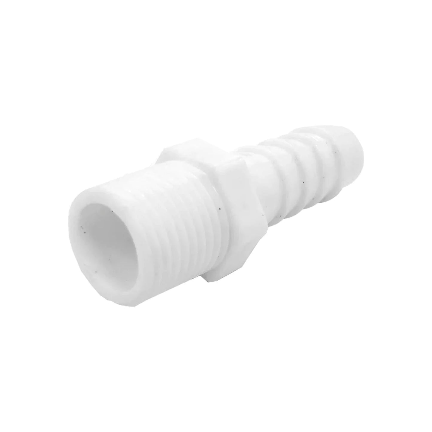 Conector espiga de plástico blanco 1/2 pulgada rosca macho para mangueras