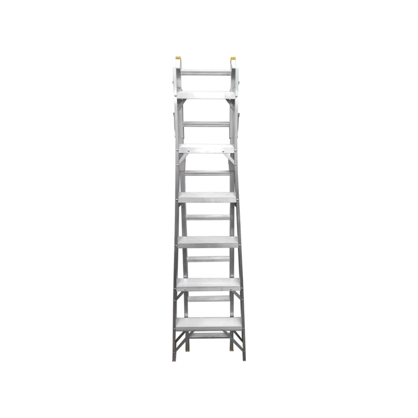 Escalera de aluminio multiusos plegable y extensible, tipo tijera, para acceso seguro a alturas.