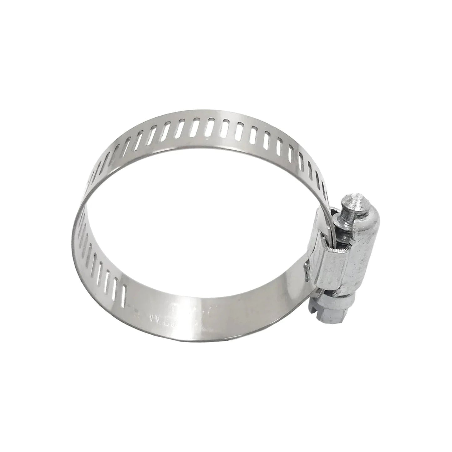 Abrazadera sin fin de acero, banda perforada y tornillo hexagonal, para fijación de mangueras y tubos.