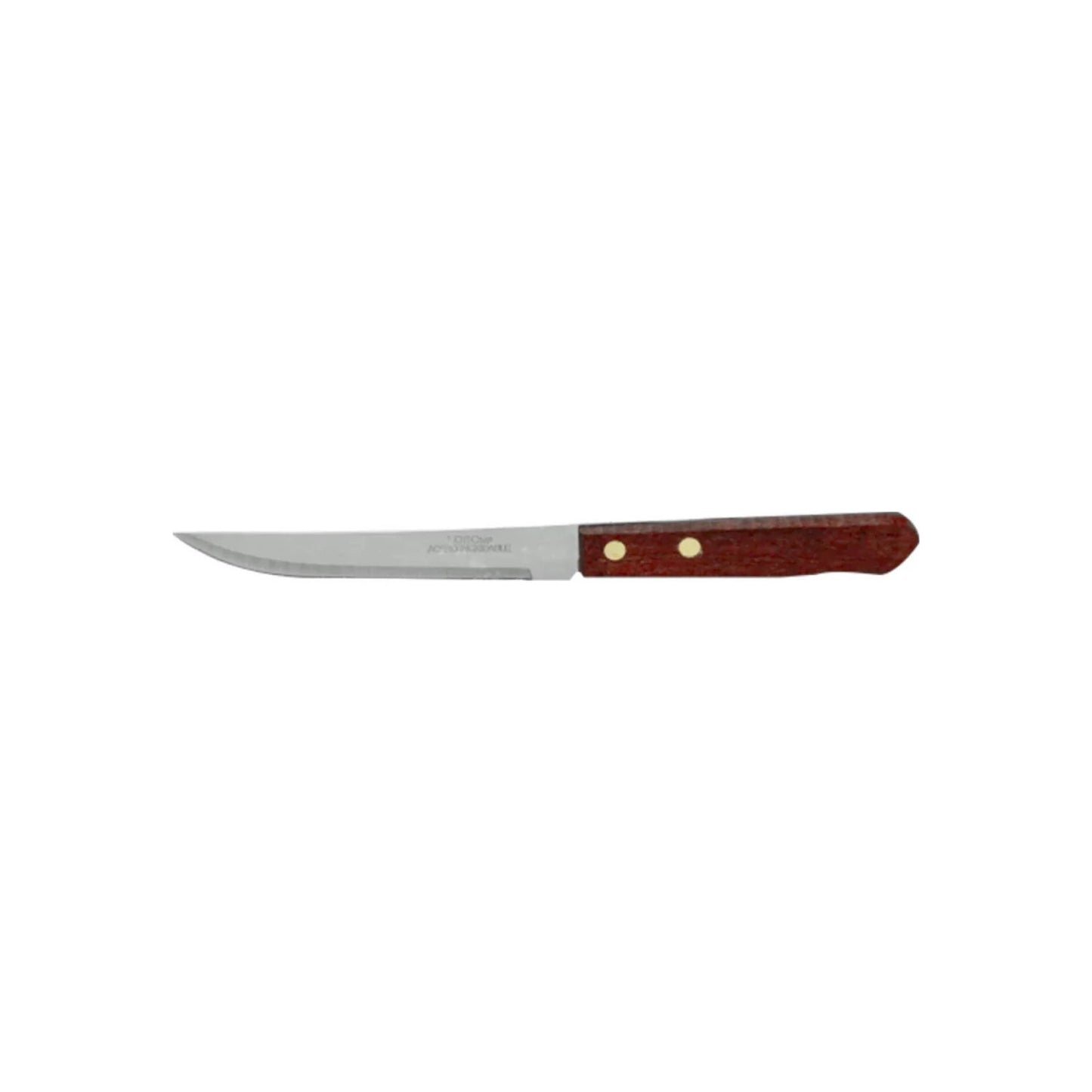 Cuchillo liso marca Lobo con hoja de acero inoxidable y mango de madera café remachado