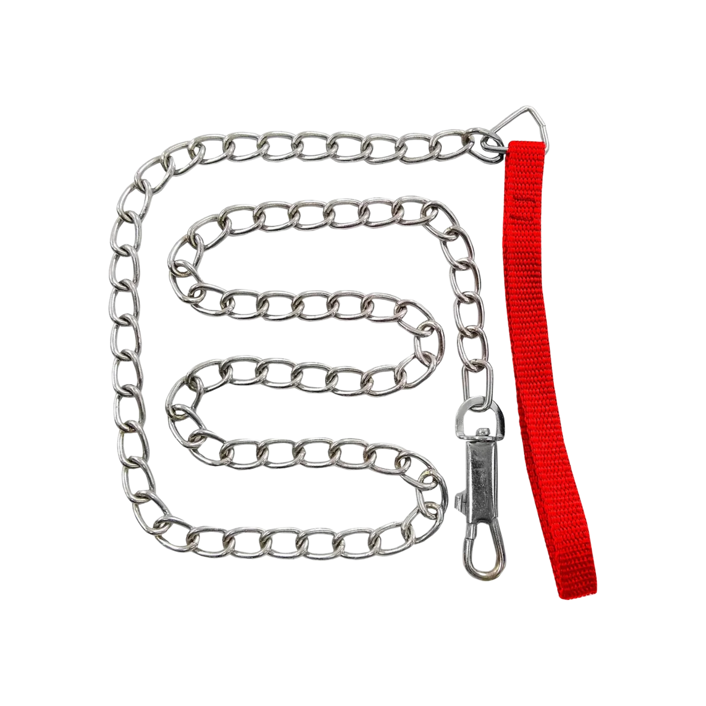 Cadena para perro de acero plateado 3.0 mm con correa de nylon roja y gancho de seguridad cromado